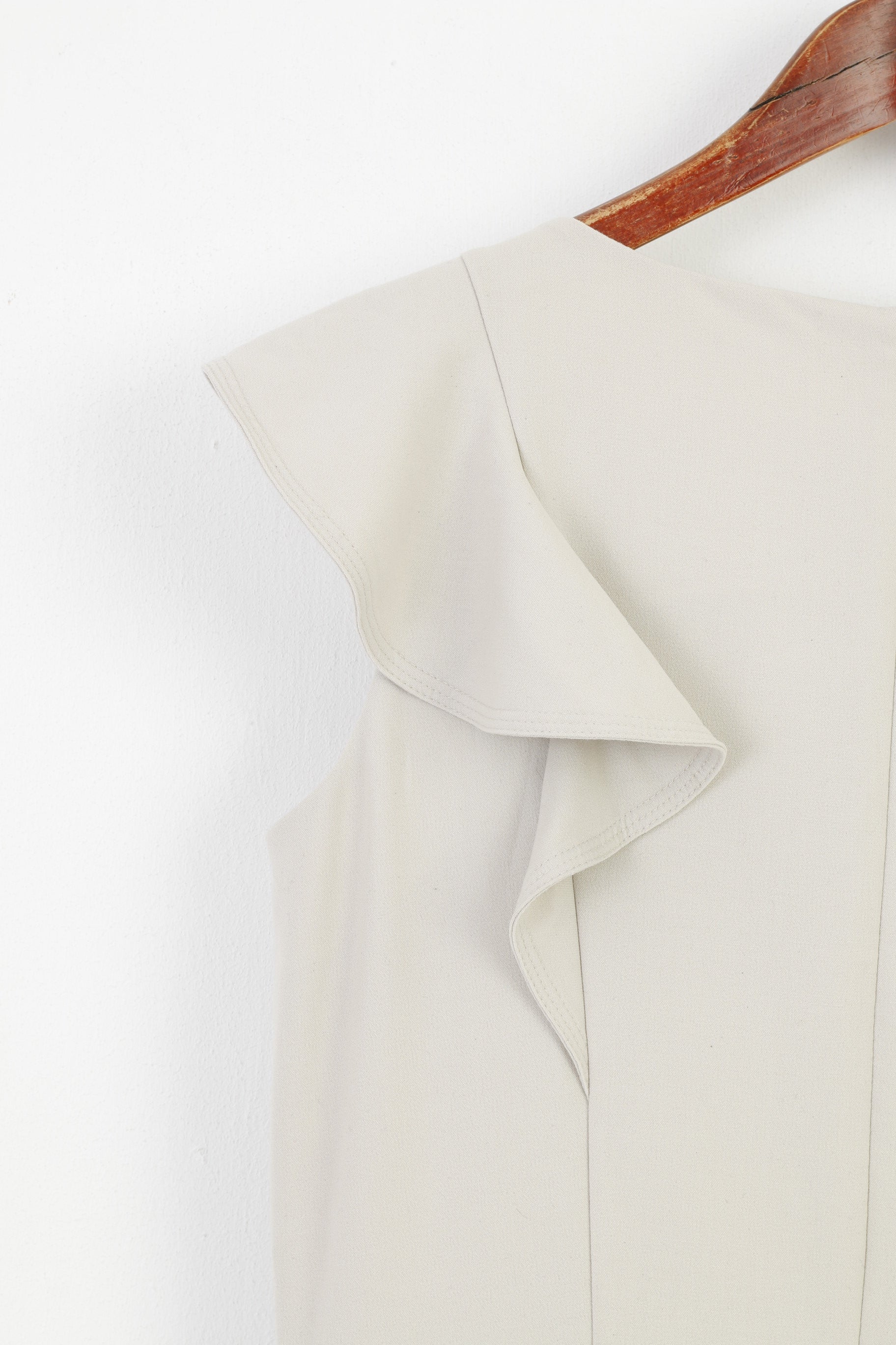 Calvin Klein Woman 10 M Robe Midi Manches Beige Volants Fermeture Éclair Élégante 