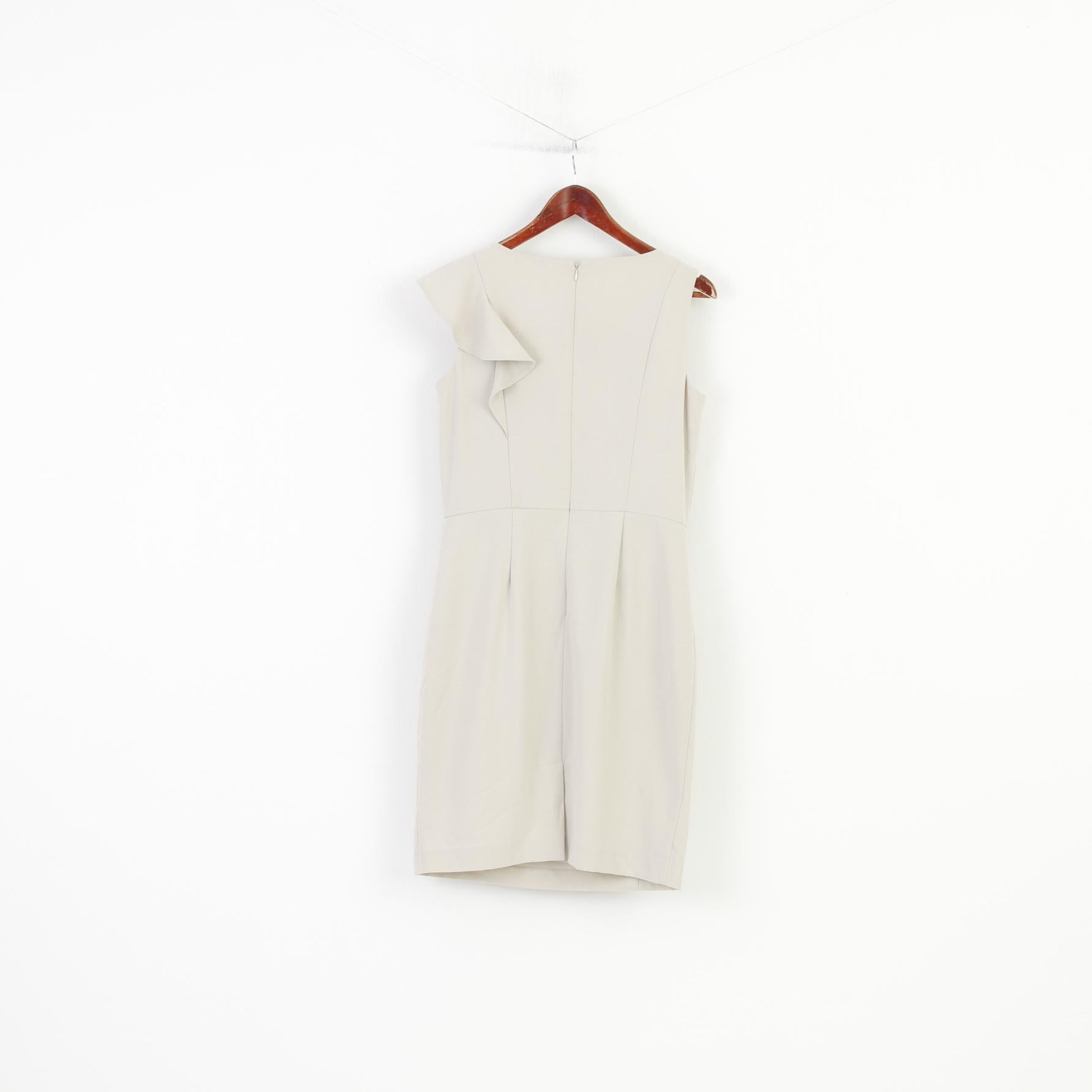 Calvin Klein Woman 10 M Robe Midi Manches Beige Volants Fermeture Éclair Élégante 