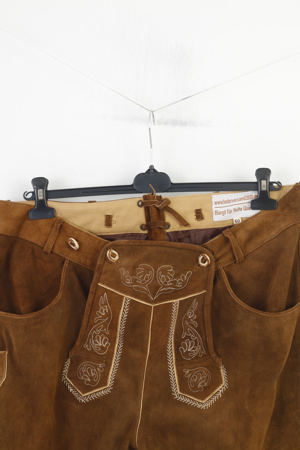 Lederversand Men 60 Leather Trousers Brown Vintage Tyrol Austria Trachten  Western Cowboy Traditional Emroidered Bottoms Pockets