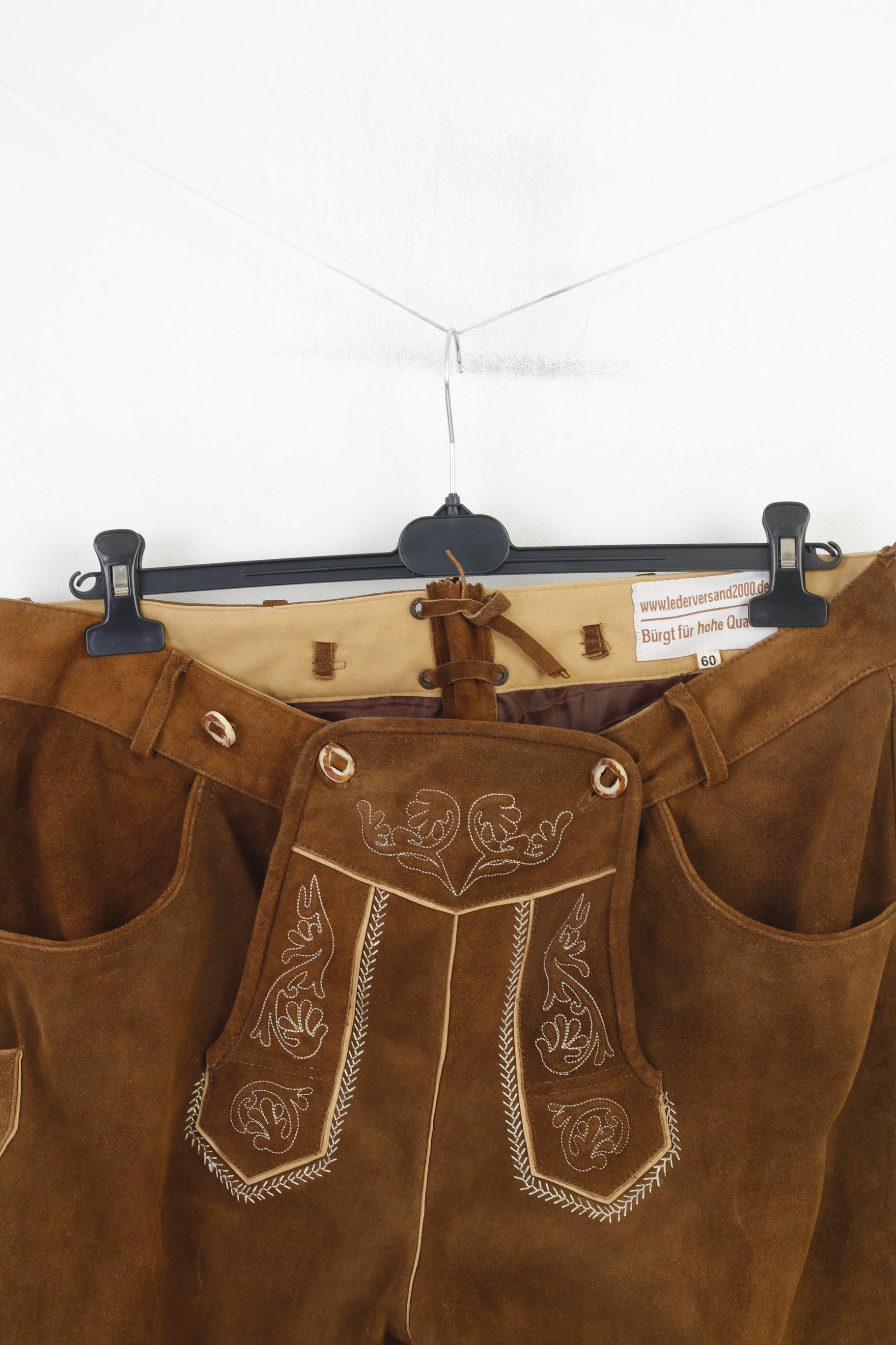 Lederversand Men 60 Leather Trousers Brown Vintage Tyrol Austria Trachten  Western Cowboy Traditional Emroidered Bottoms Pockets