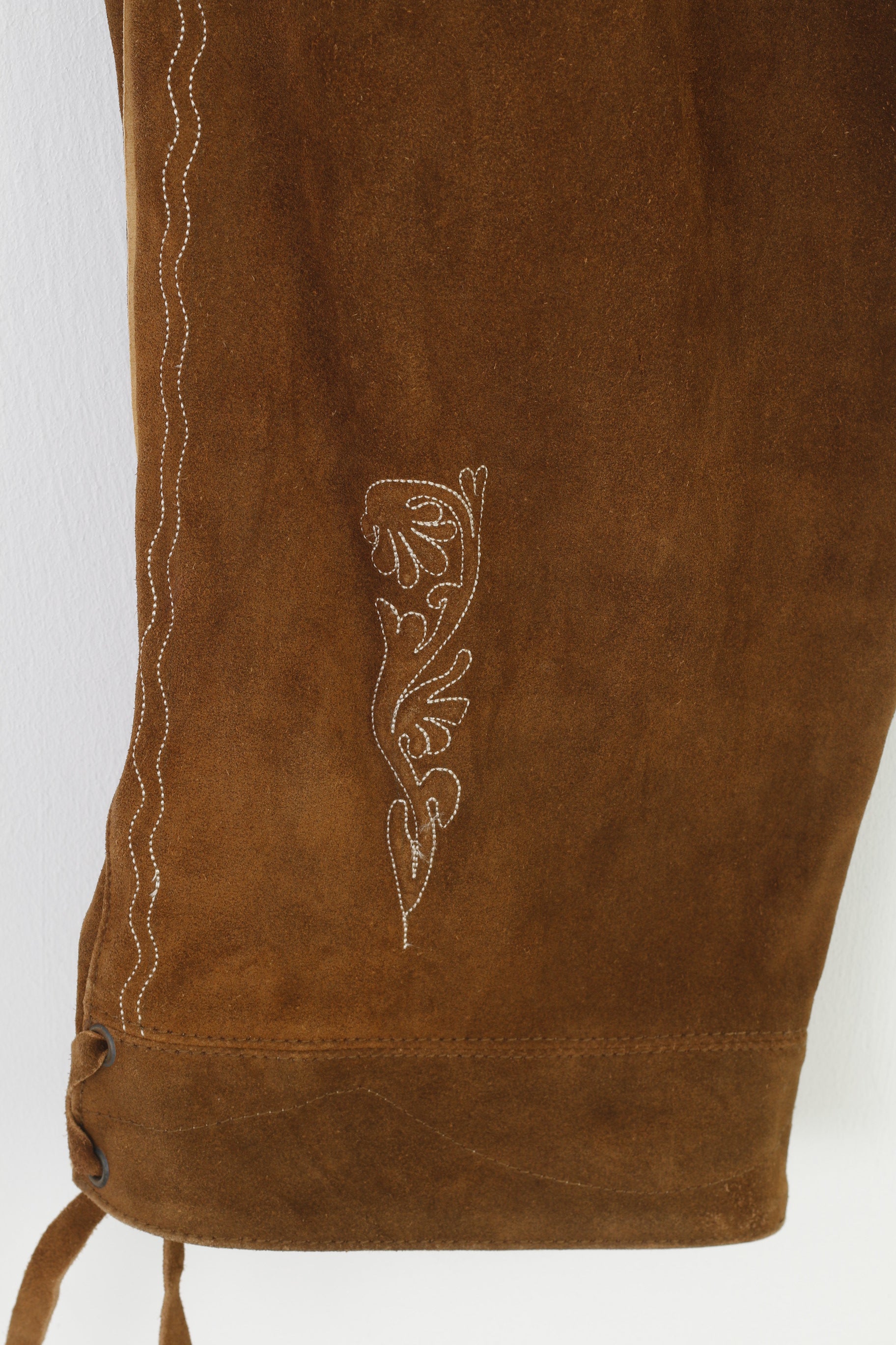 Lederversand Men 60 Leather Trousers Brown Vintage Tyrol Austria Trachten  Western Cowboy Traditional Emroidered Bottoms Pockets