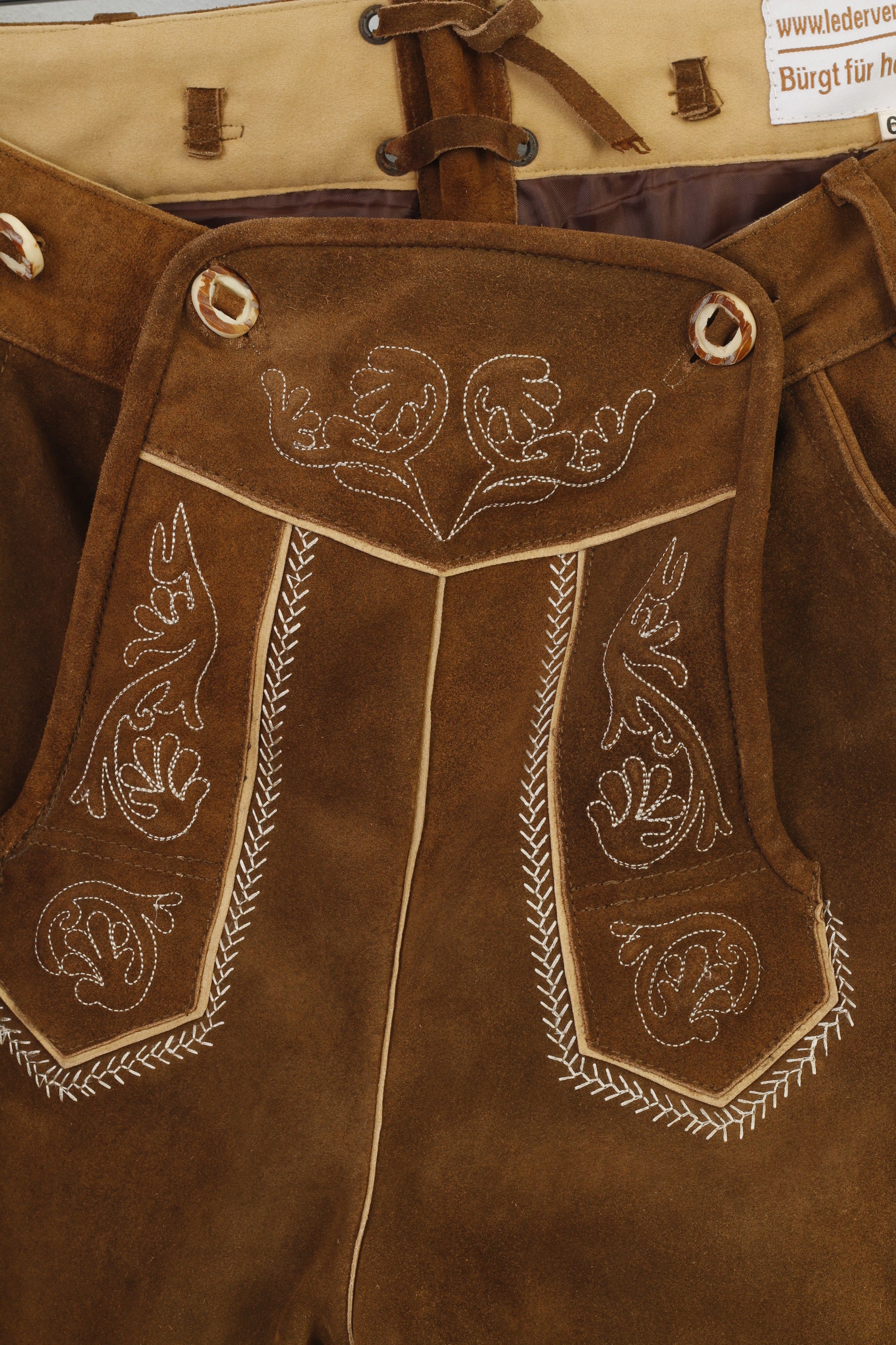 Lederversand Men 60 Leather Trousers Brown Vintage Tyrol Austria Trachten  Western Cowboy Traditional Emroidered Bottoms Pockets