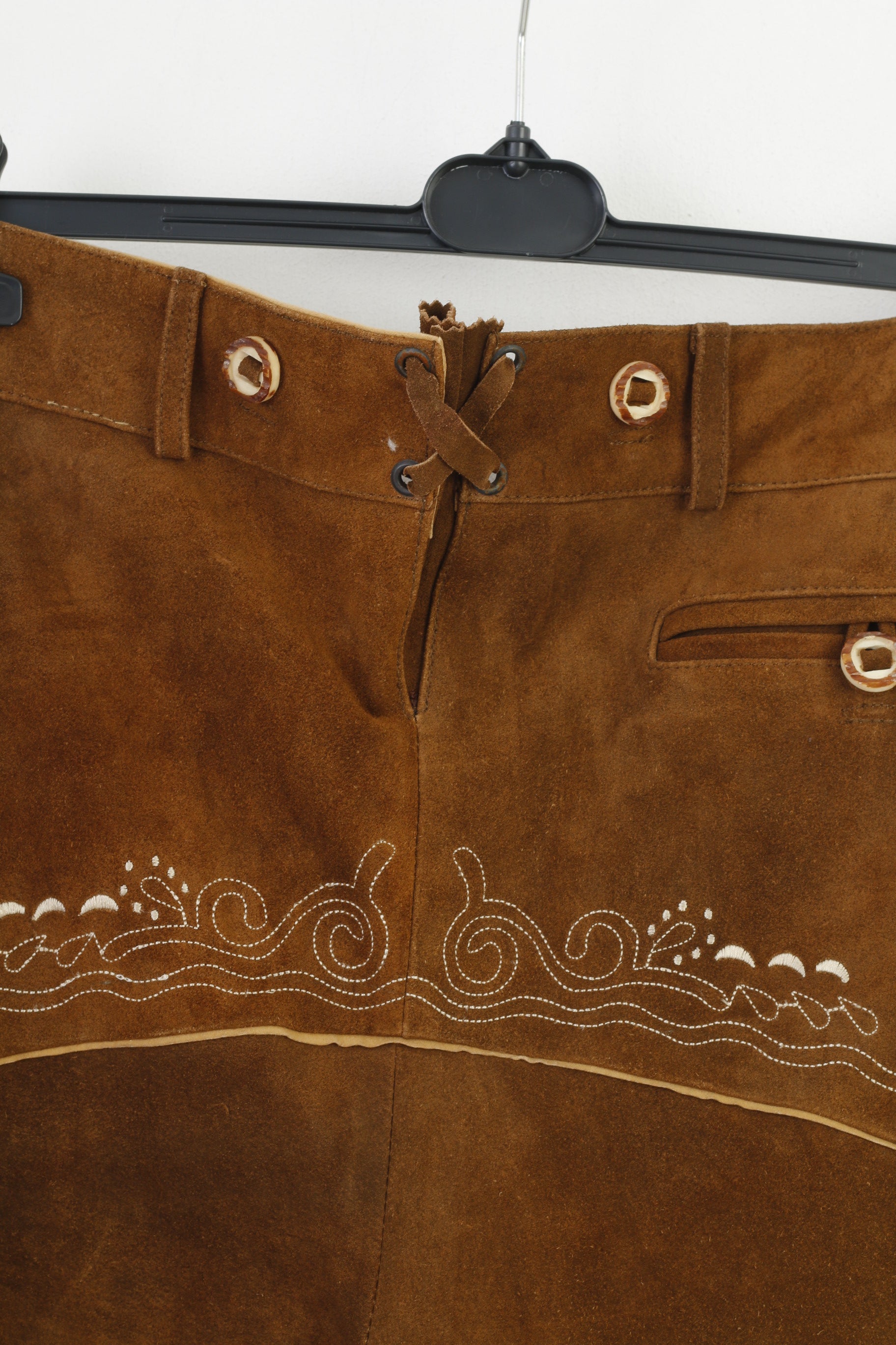 Lederversand Men 60 Leather Trousers Brown Vintage Tyrol Austria Trachten  Western Cowboy Traditional Emroidered Bottoms Pockets