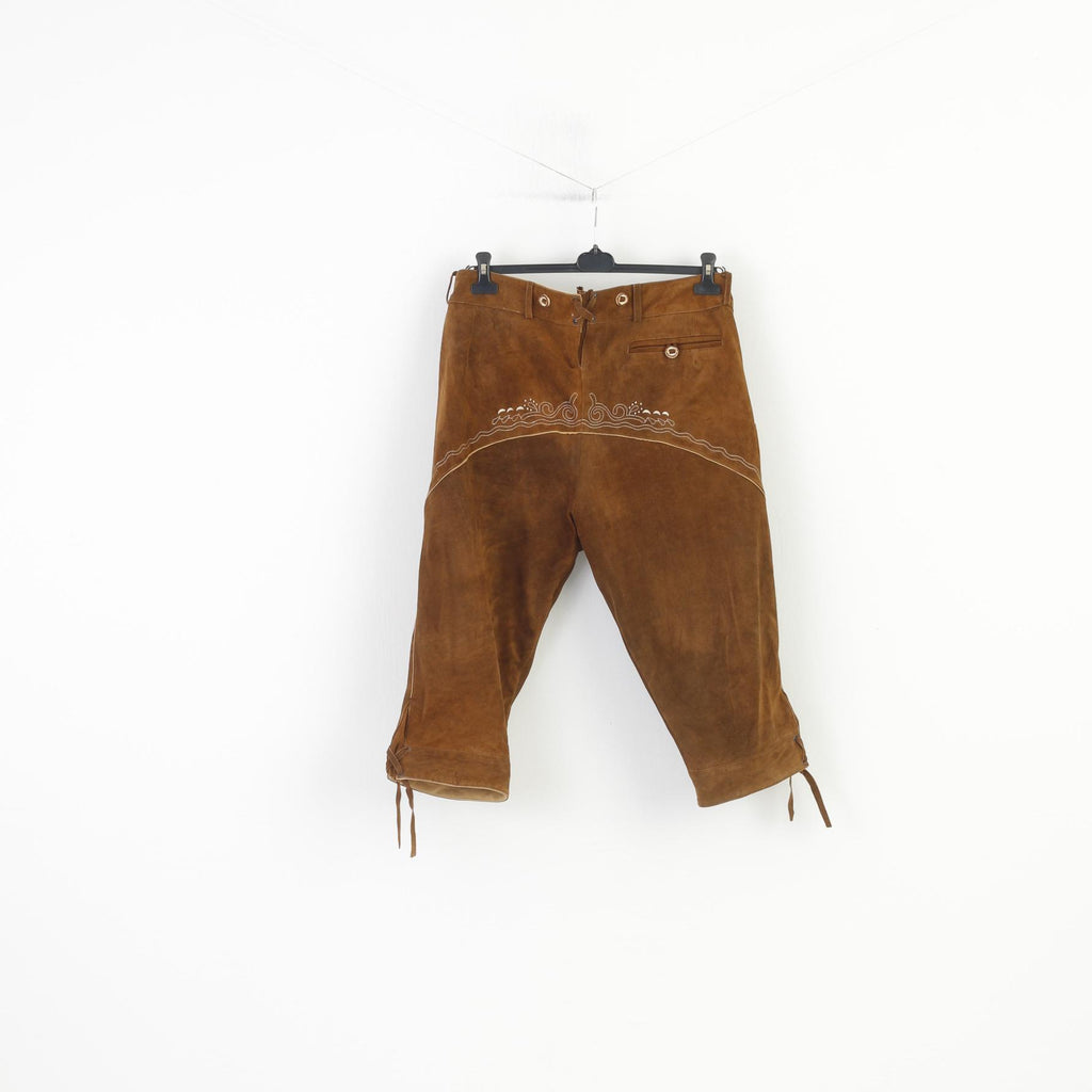 Lederversand Men 60 Leather Trousers Brown Vintage Tyrol Austria Trachten  Western Cowboy Traditional Emroidered Bottoms Pockets