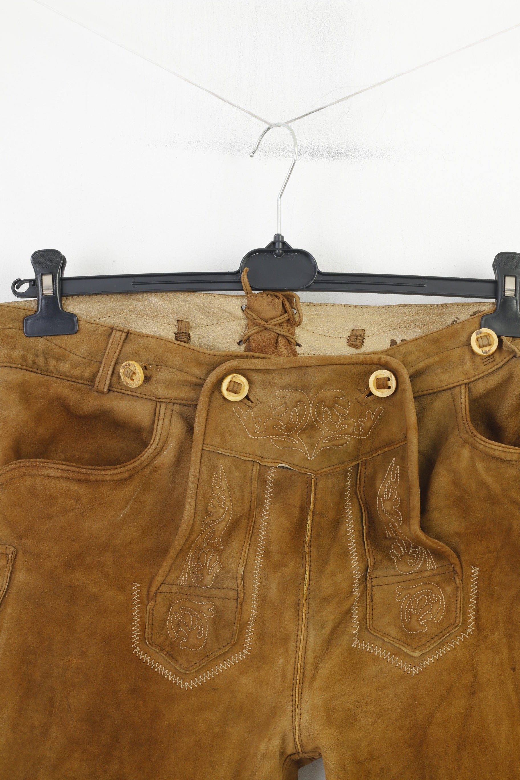 Marjo Men 50 Leather Trousers Brown Vintage Tyrol Austria Trachten Western Cowboy Traditional Emroidered Bottoms Pockets