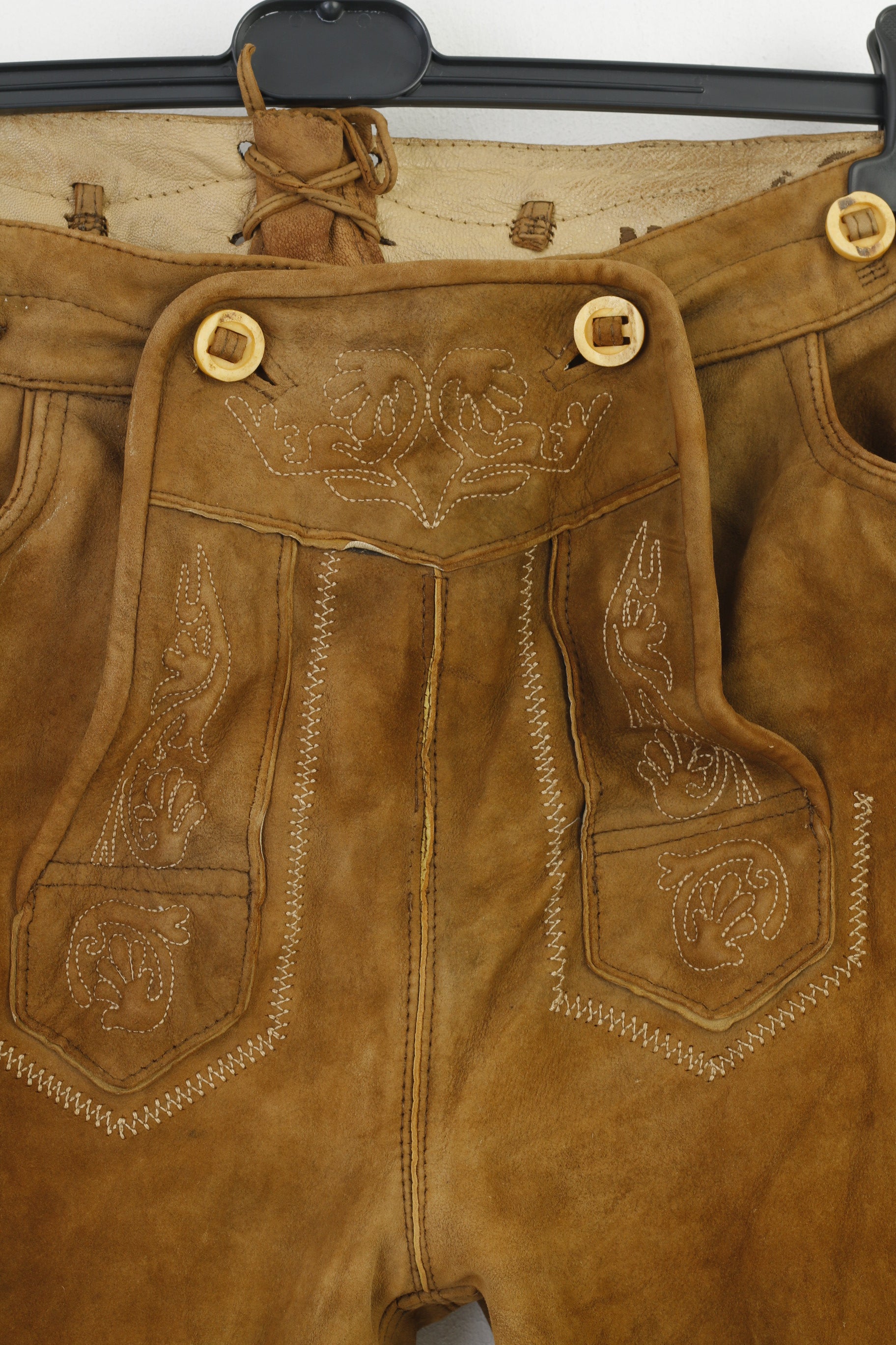 Marjo Men 50 Leather Trousers Brown Vintage Tyrol Austria Trachten Western Cowboy Traditional Emroidered Bottoms Pockets