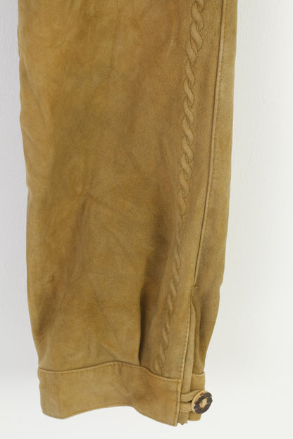 Pollinger Uomo 46 Pantaloni in pelle Marrone Vintage Tirolo Austria Trachten Western Cowboy Tradizionale Tasche inferiori ricamate