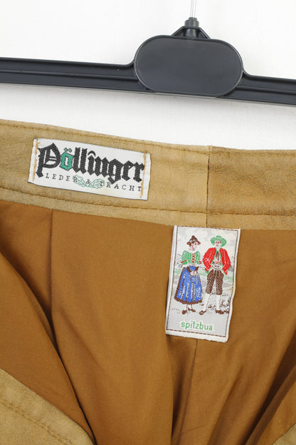 Pollinger Hommes 46 Pantalon En Cuir Marron Vintage Tyrol Autriche Trachten Western Cowboy Traditionnel Brodé Bas Poches