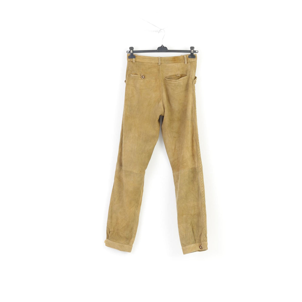 Pollinger Men 46 Leather Trousers Brown Vintage Tyrol Austria Trachten Western Cowboy Traditional Emroidered Bottoms Pockets
