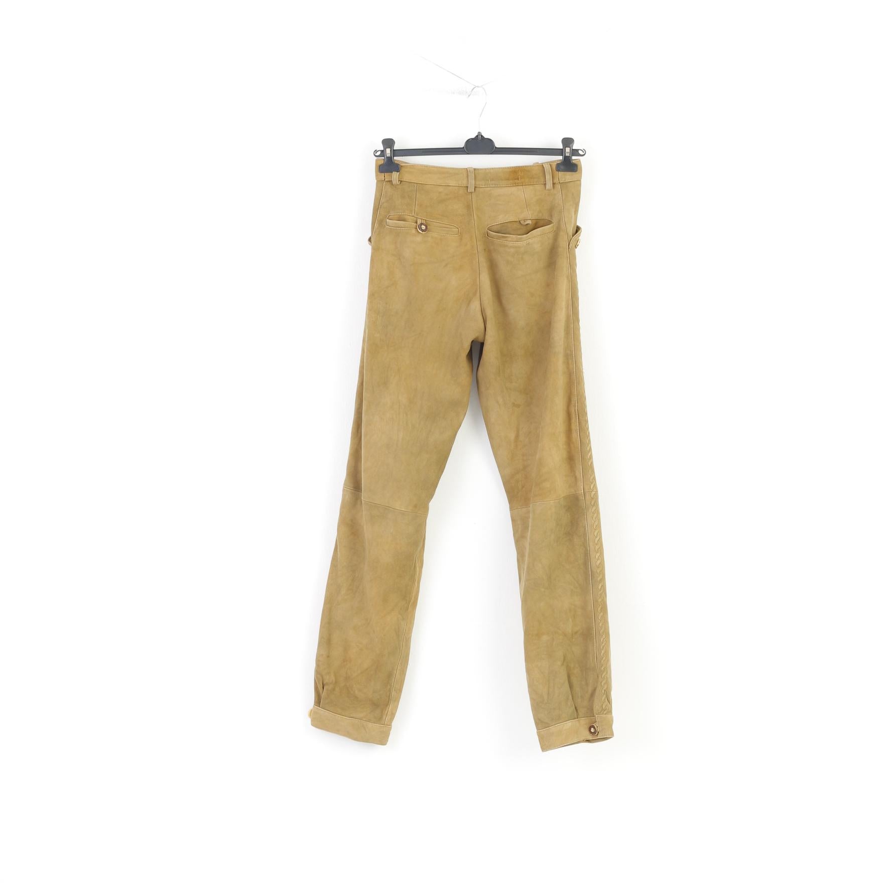 Pollinger Men 46 Leather Trousers Brown Vintage Tyrol Austria Trachten Western Cowboy Traditional Emroidered Bottoms Pockets