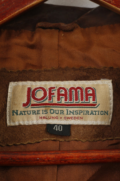 Jofama Femme 40 Veste En Cuir Marron Bas Suède Vintage Poches Haut