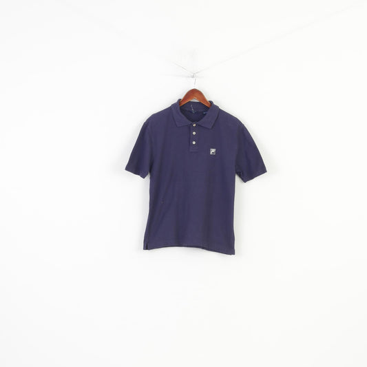 Fila Men S Polo Shirt Navy Short Sleeve Vintage Sport Collar Cotton Top