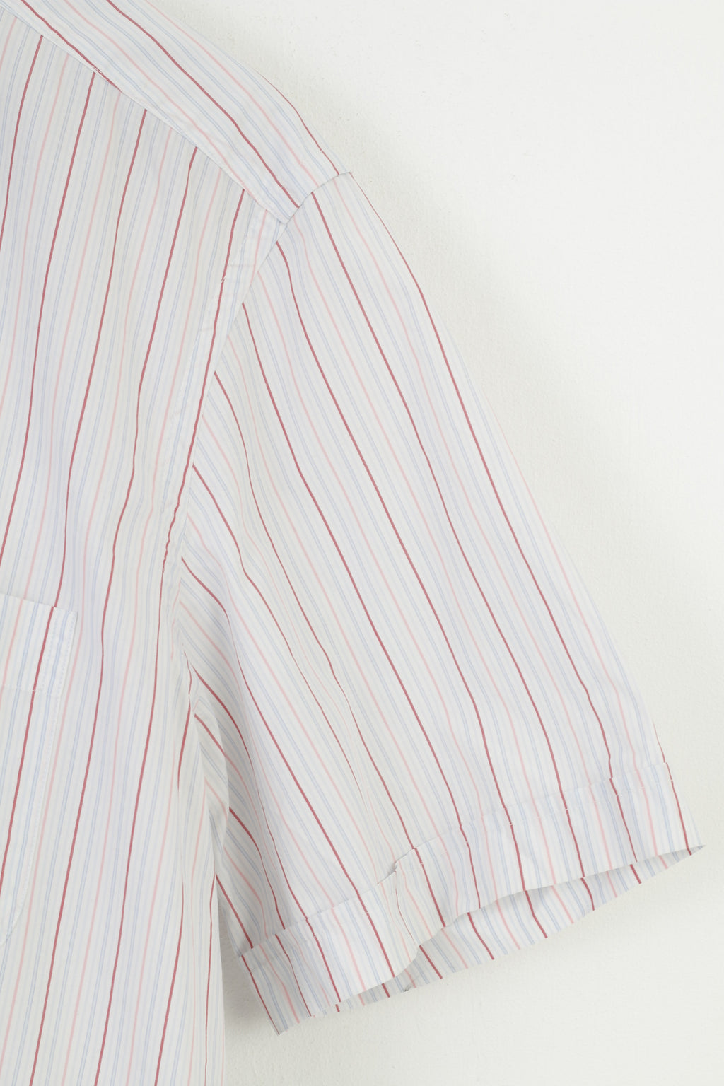 Hugo Boss Men 44 17.5  Casual Shirt Short Sleeve  Cotton Classic Striped White Top