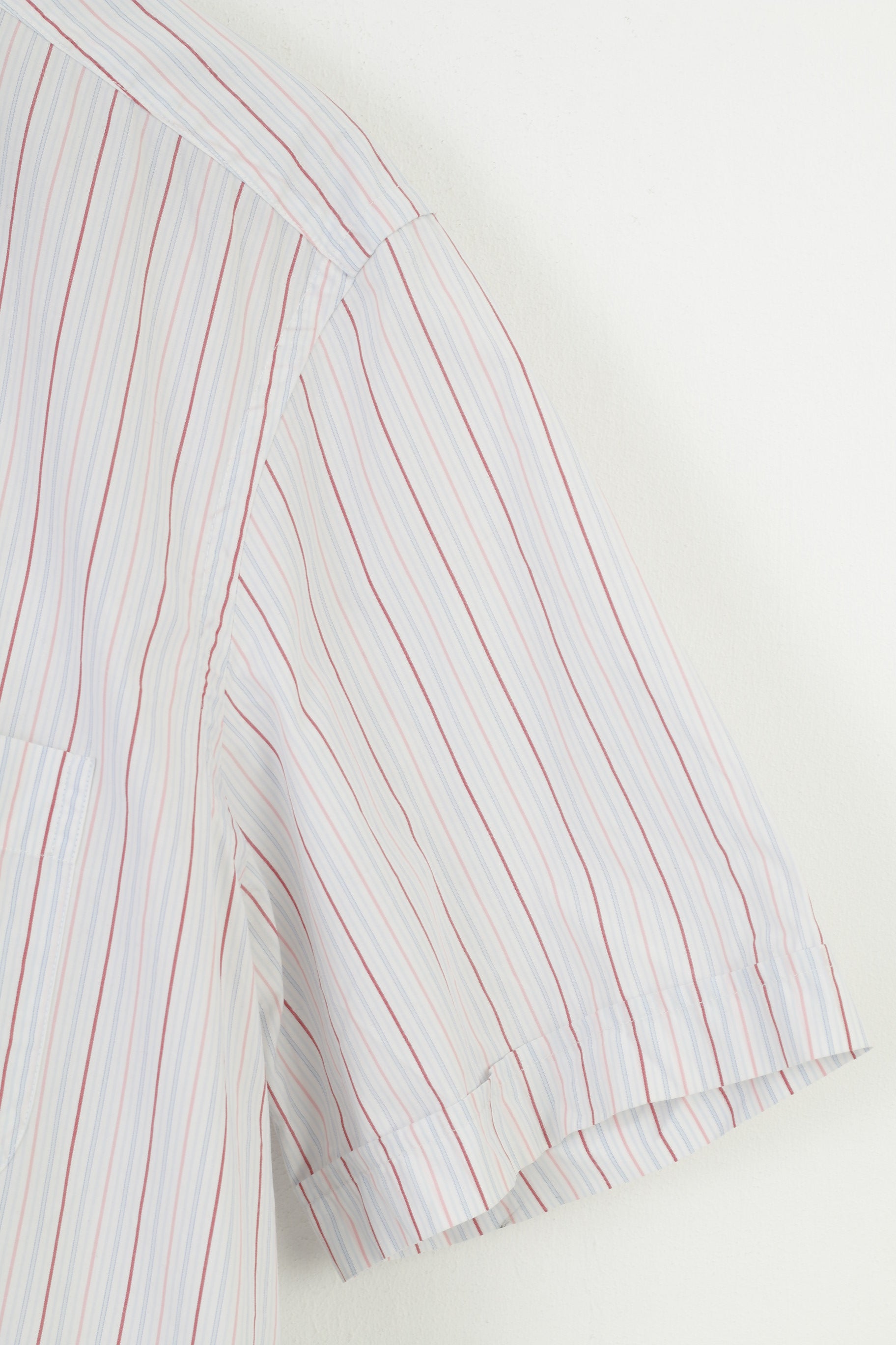 Hugo Boss Men 44 17.5  Casual Shirt Short Sleeve  Cotton Classic Striped White Top
