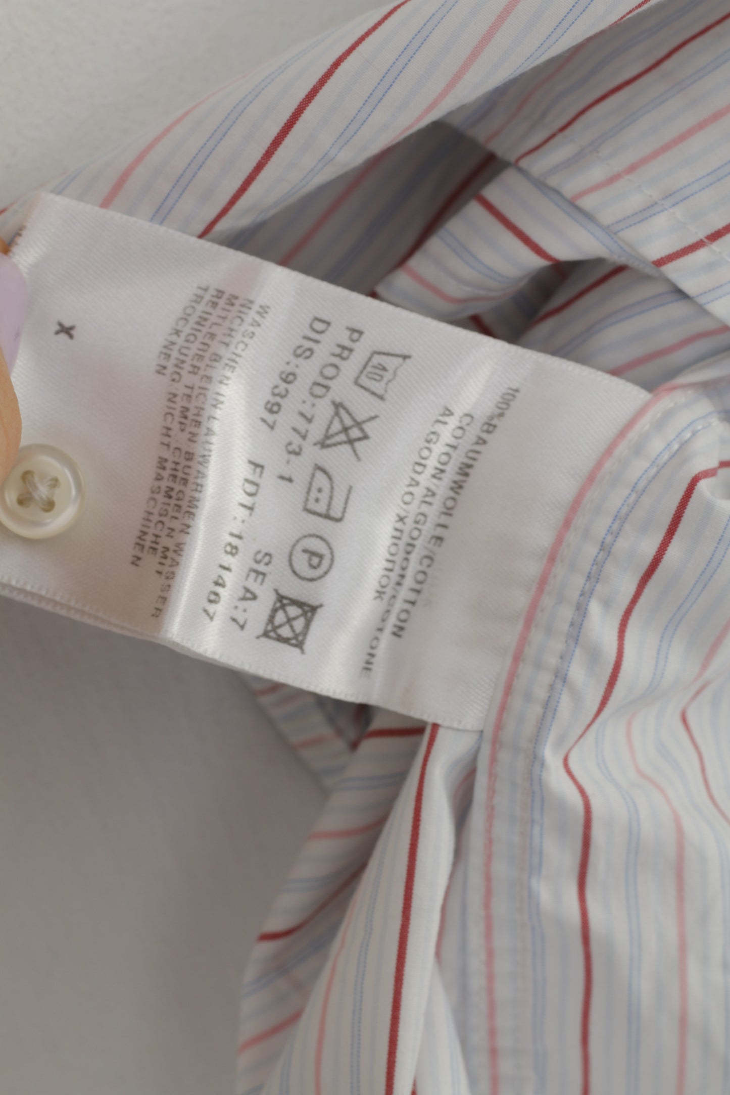 Hugo Boss Hommes 44 17.5 Chemise décontractée à manches courtes en coton classique rayé haut blanc