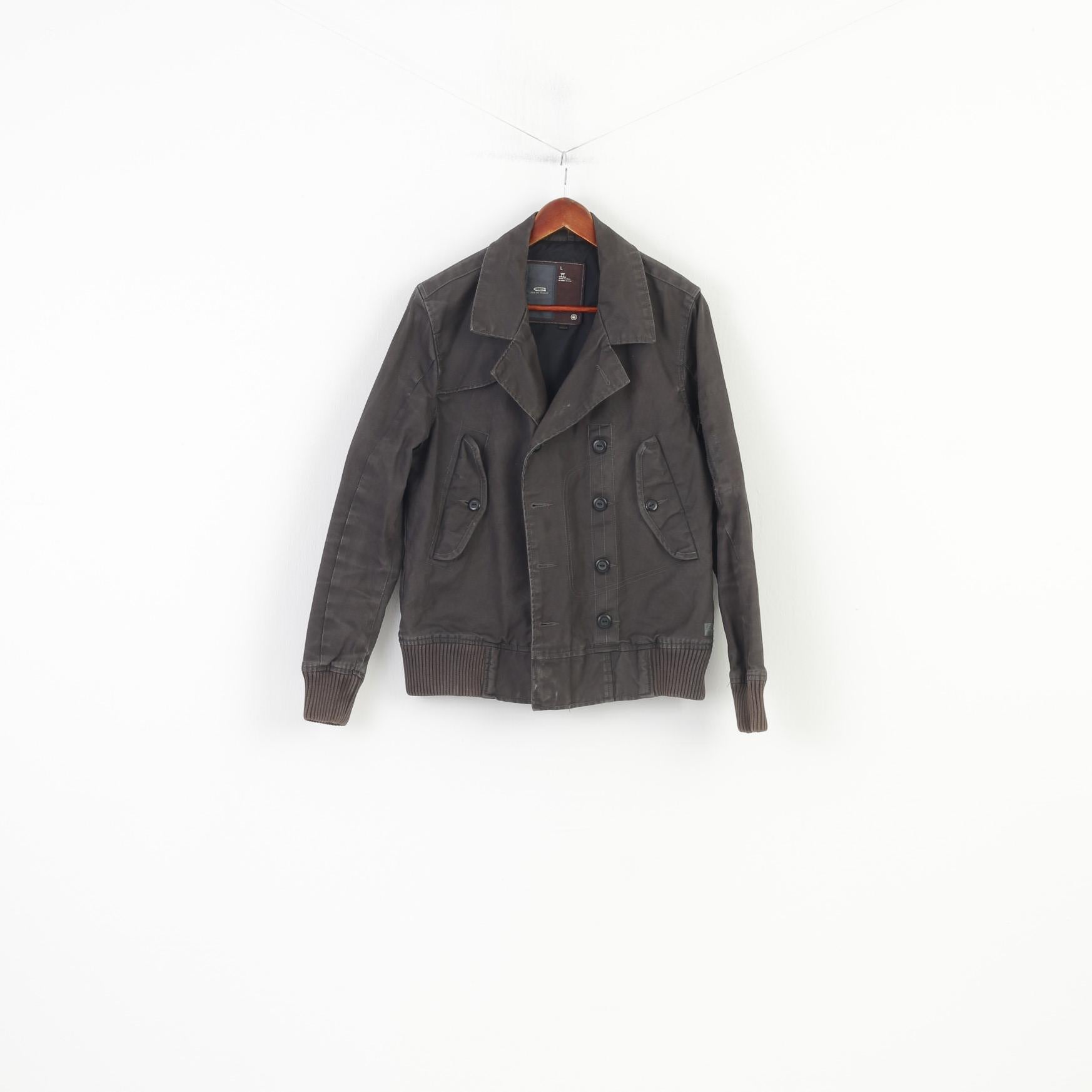 G-Star Men L Jacket Grey Full Zipper Cotton Vintage Collar Top