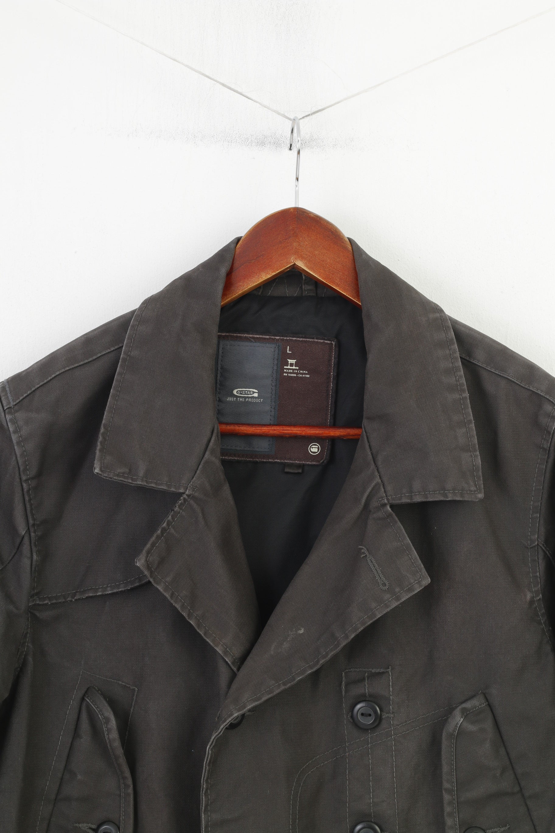 G-Star Men L Jacket Grey Full Zipper Cotton Vintage Collar Top