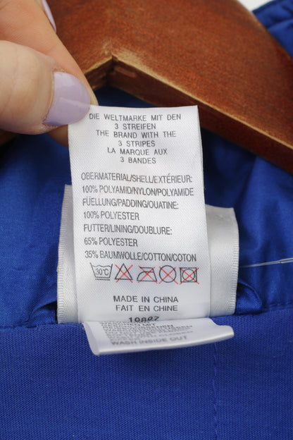 Adidas Men 186 L Jacket Blue Vintage Parka Full Zipper Hidden Hood Nylon 90s Top