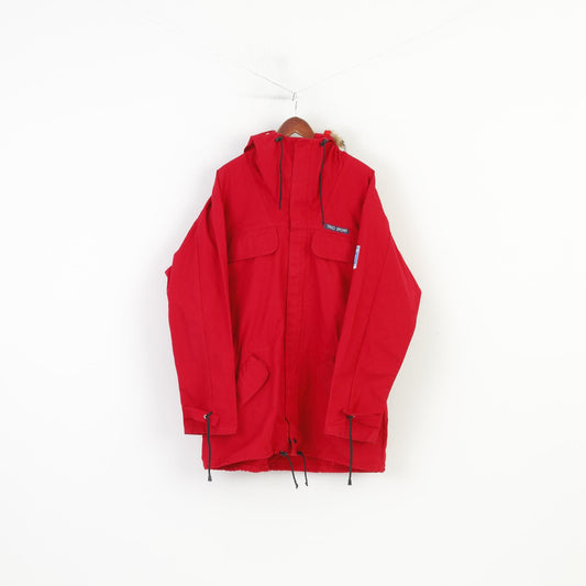 Trio Sport Men L Jacket Full Zipper Hood Padded Vintage Red Cotton Top