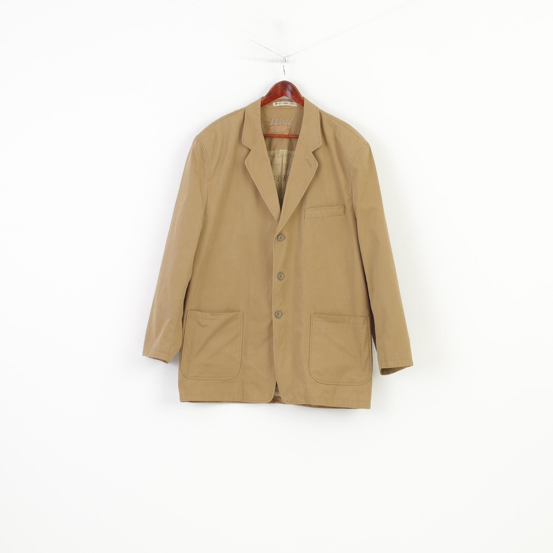 Westking Style Men XXL Blazer Beige Classic  Shoulder Pads Vintage Jacket 