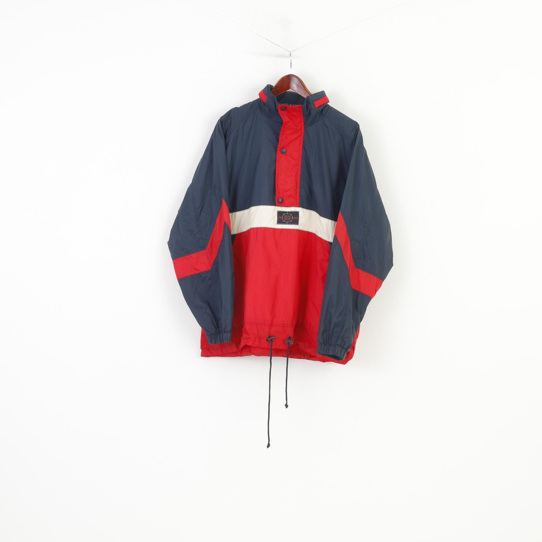 Marcel Clair Men L Jacket Zip Neck Vintage Polyamid Red Navigation Graphic Hood Top