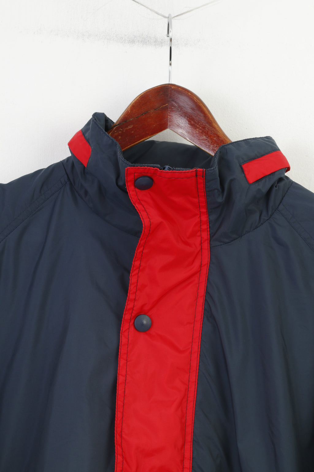 Marcel Clair Giacca da uomo L con collo con zip e cappuccio con grafica di navigazione rossa in poliammide vintage