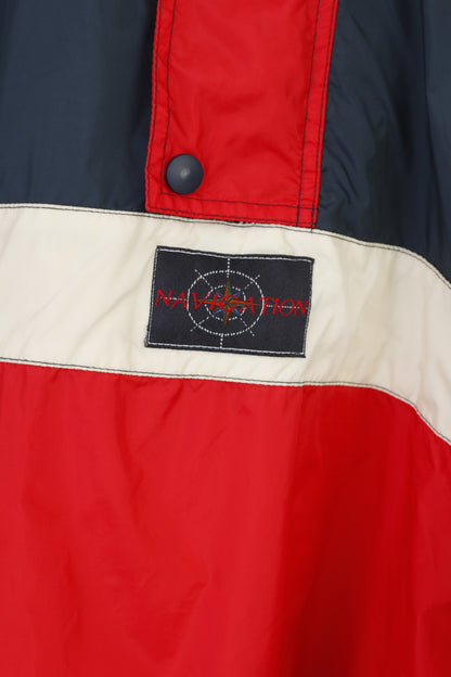 Marcel Clair Men L Jacket Zip Neck Vintage Polyamid Red Navigation Graphic Hood Top