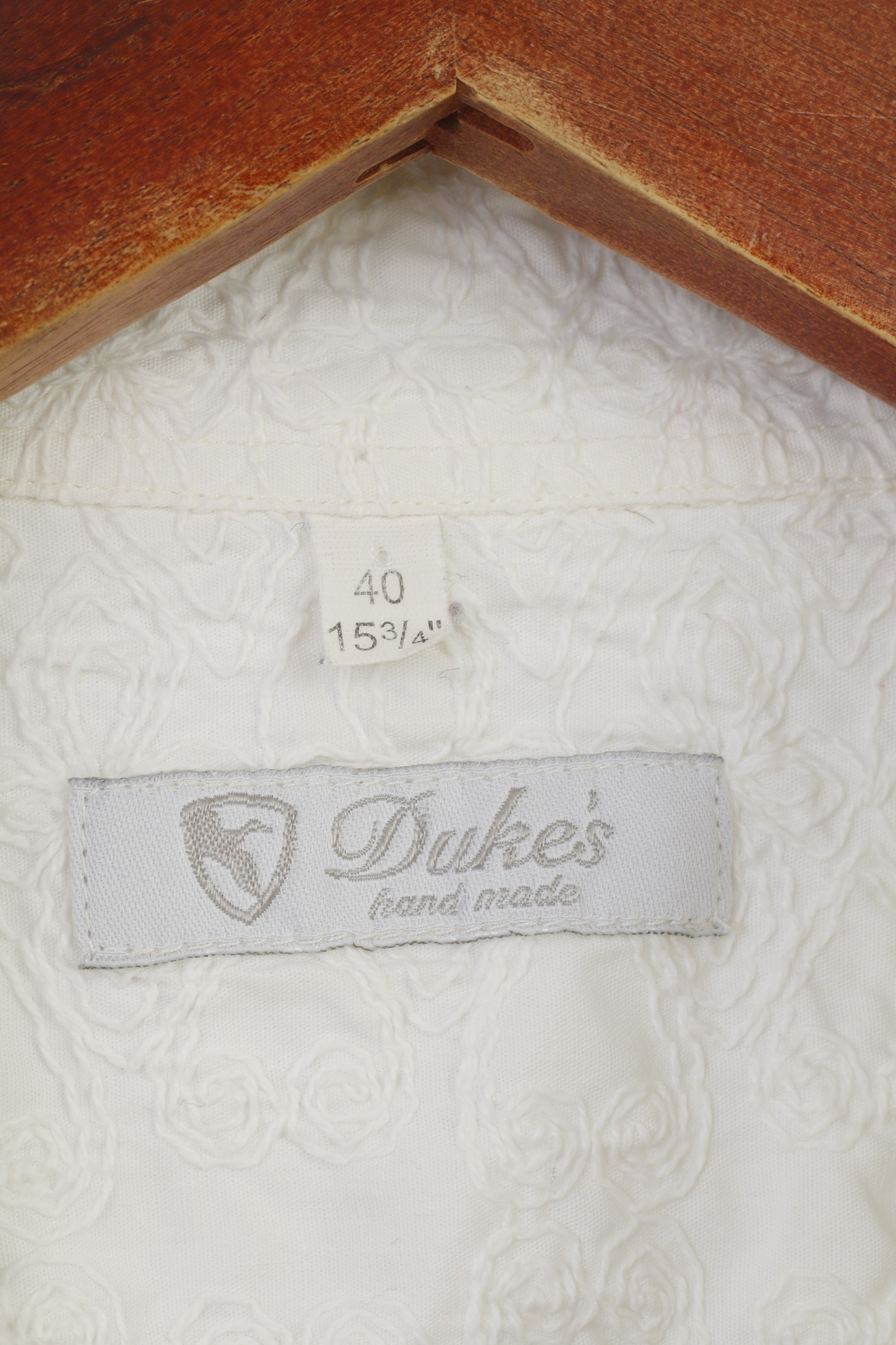 Duke's Men 40 S Casual Shirt Ecru Cotton Hand Made Long Sleeve Floral Print Vintage Top