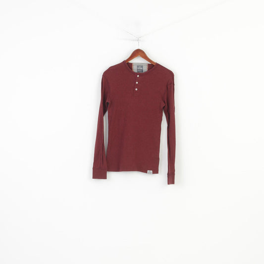 Superdry Men S Shirt Burgundy Cotton Japan Stretch Long Sleeve Crew Neck Top