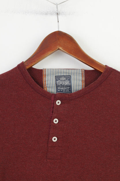 Camicia da uomo Superdry Top girocollo a maniche lunghe in cotone giapponese elasticizzato bordeaux