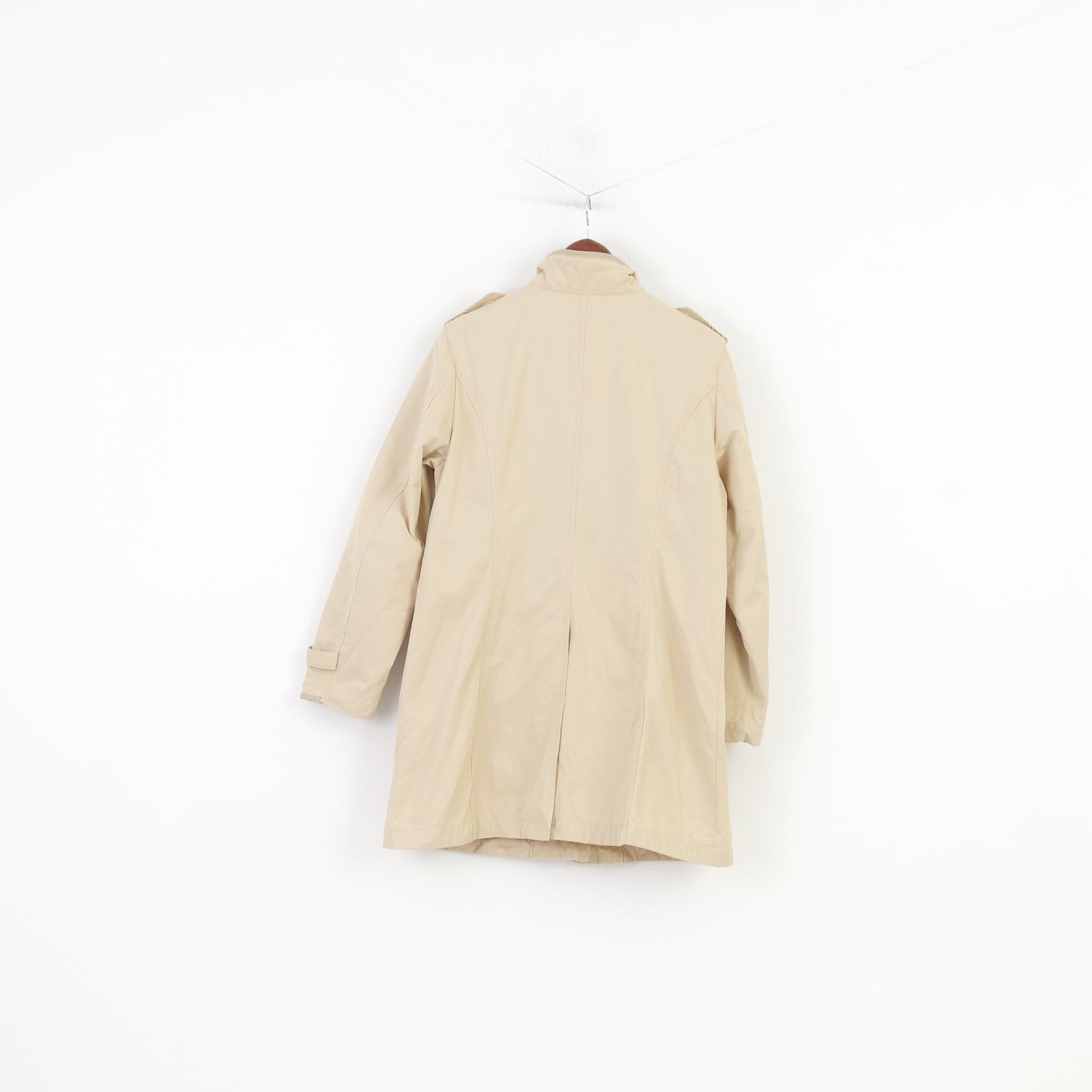 Clarina Collection Women 40 M  Coat Beige Full Zipper Lightweight Cotton Nylon Collar Vintage Top