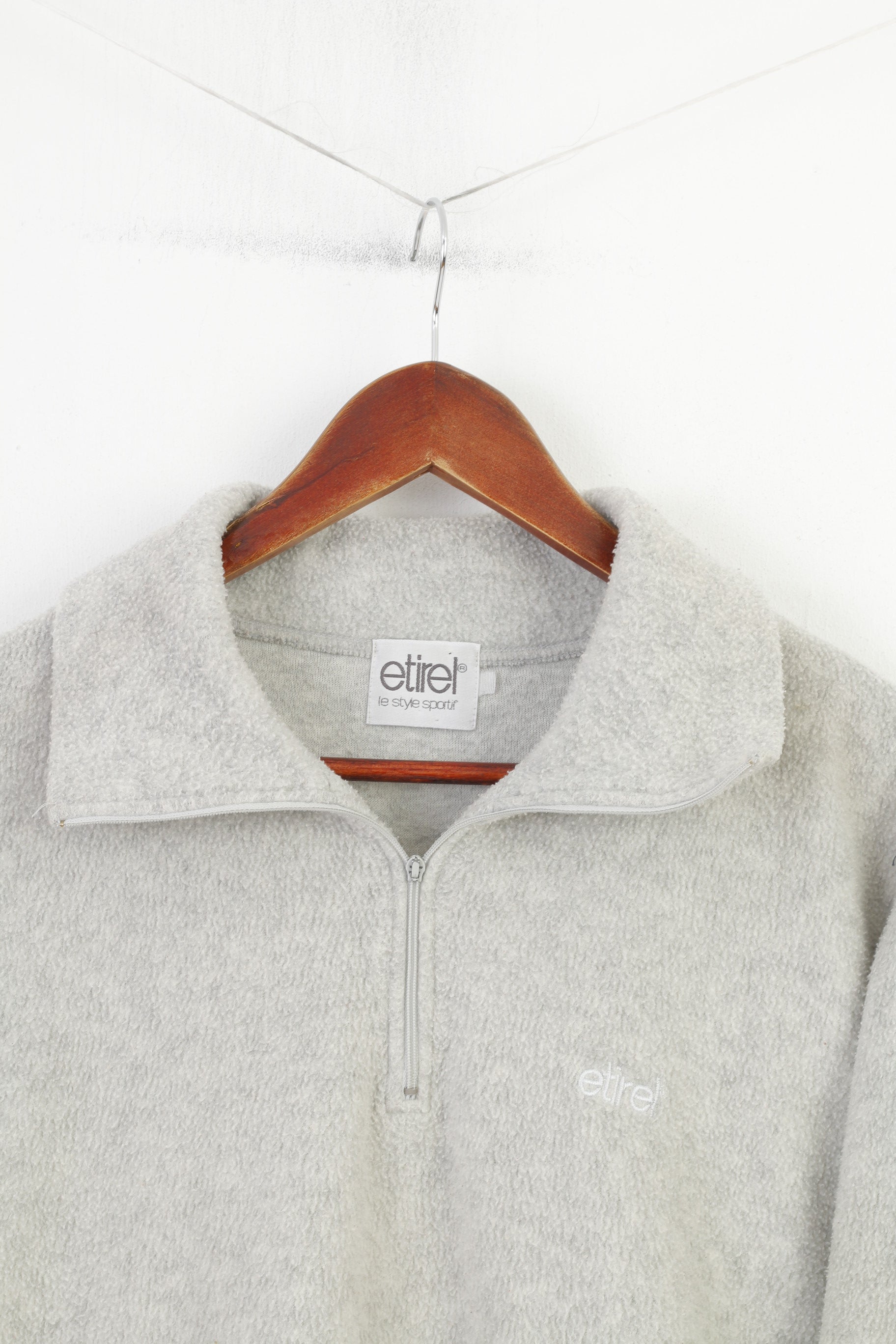 Etirel  Men M Sweatshirt Gray Pullover Zip Neck Fleece Sport Collar Vintage Top