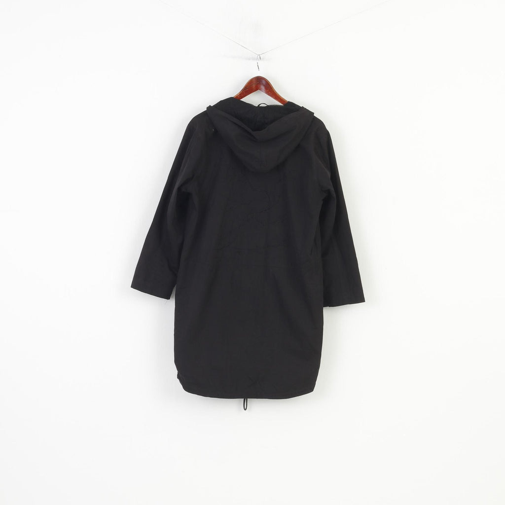 Jasmin Women 38 M Jacket Black Cotton Blend Long Full Zipper Hooded Parka Top