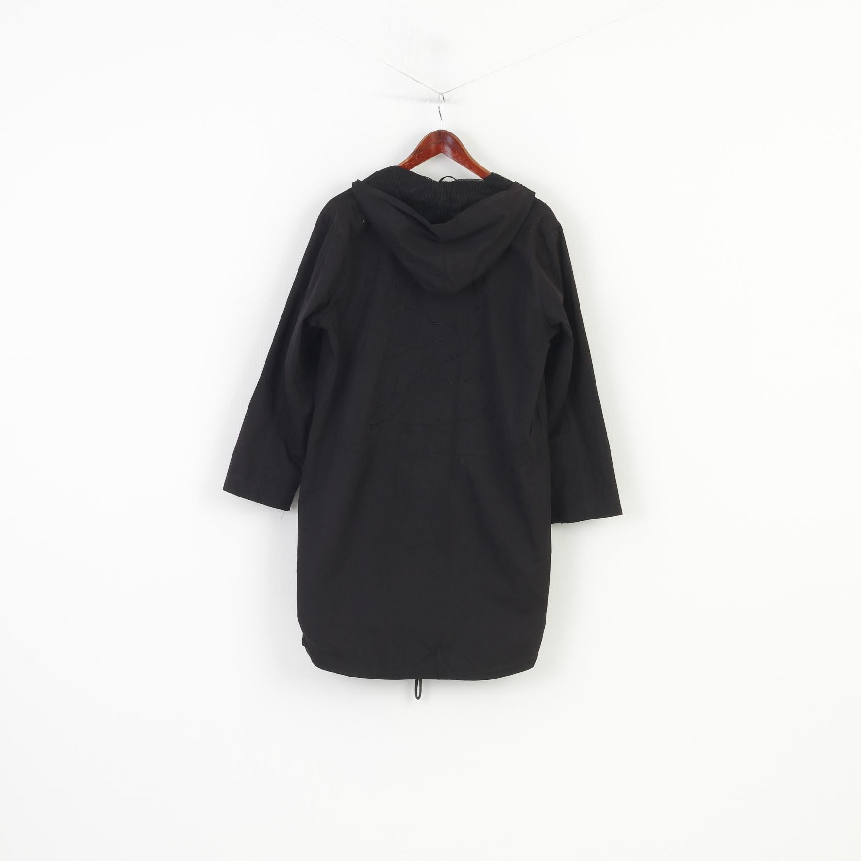 Jasmin Women 38 M Jacket Black Cotton Blend Long Full Zipper Hooded Parka Top