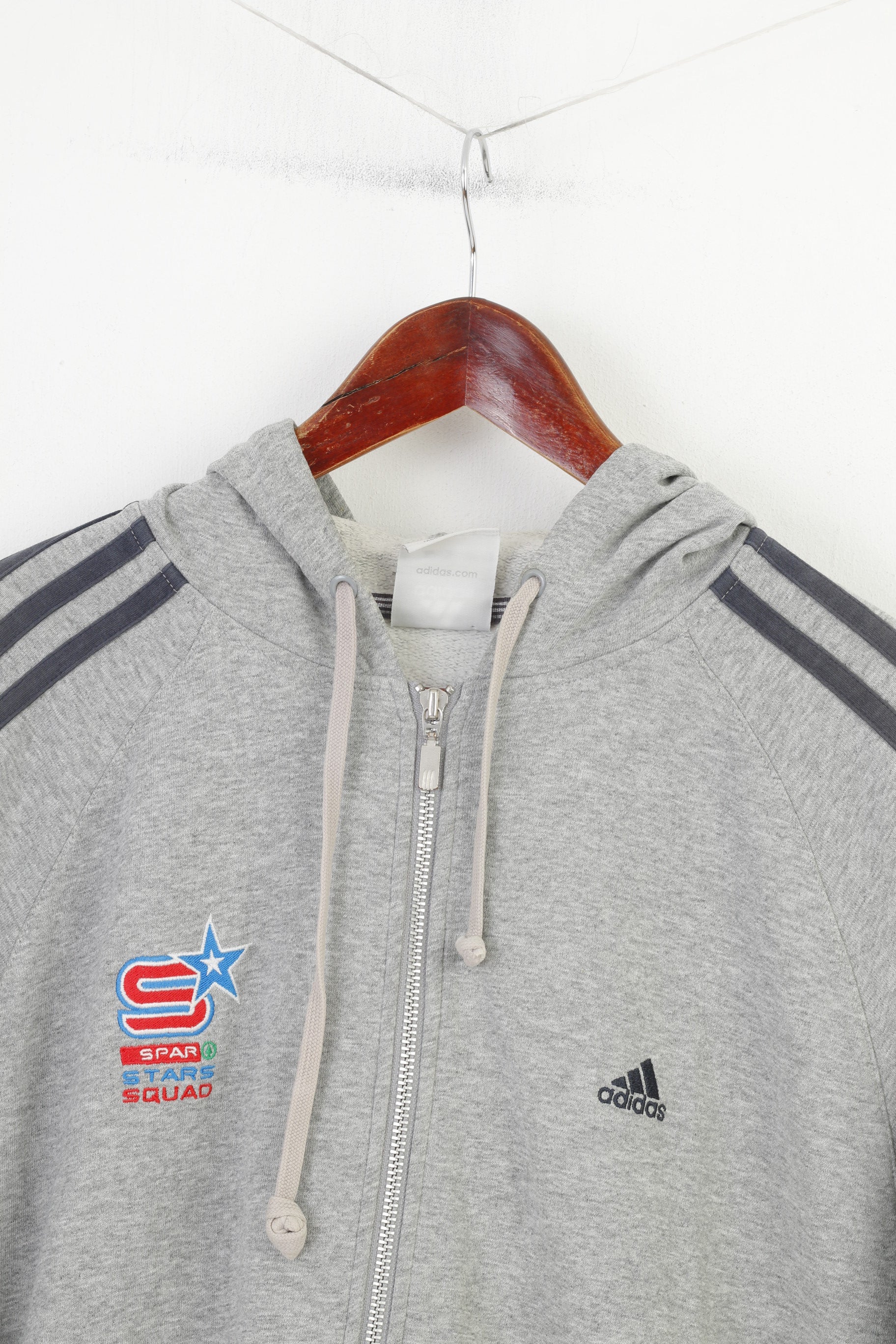 Adidas Men L Sweatshirt Grey Cotton Spar Stars Squad Hoodie Full Zipper Vintage Top