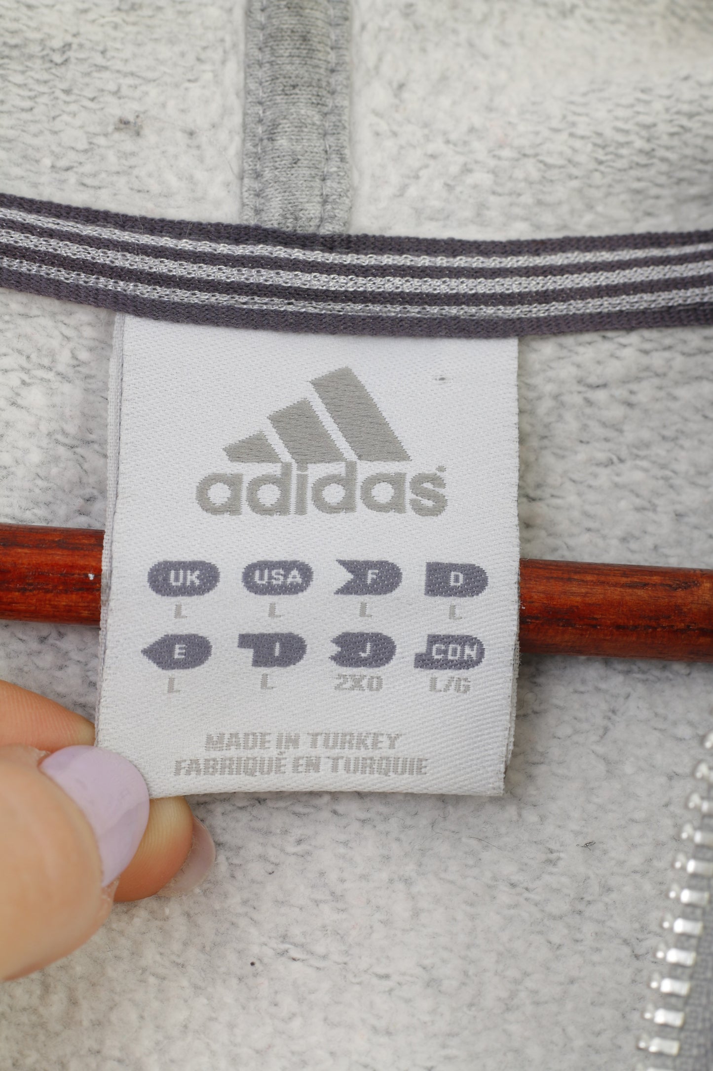 Adidas Hommes L Sweat Gris Coton Spar Stars Squad Sweat À Capuche Fermeture Éclair Complète Vintage Haut