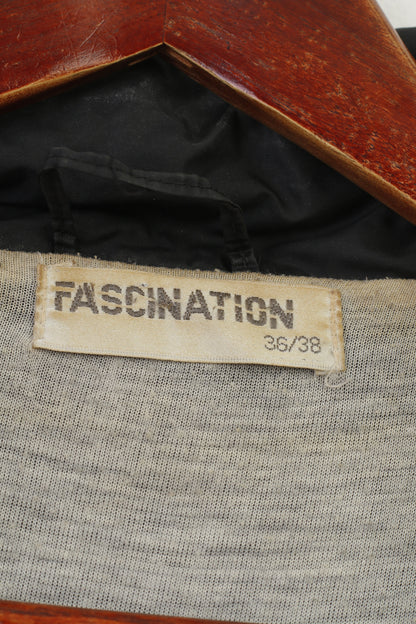 Fascination Women 36 38 XL Giacca nera con cappuccio in nylon impermeabile con cerniera intera vintage 