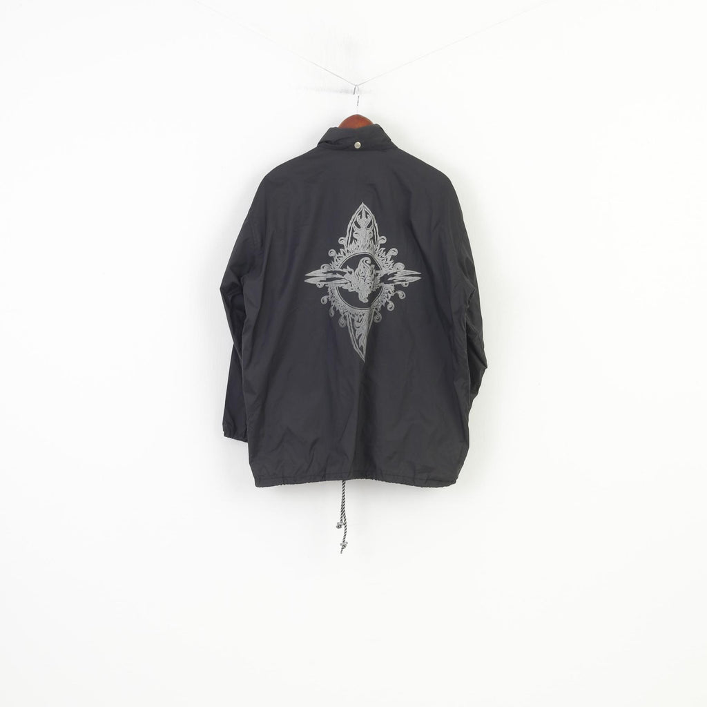 Fascination Women 36 38 XL Giacca nera con cappuccio in nylon impermeabile con cerniera intera vintage 