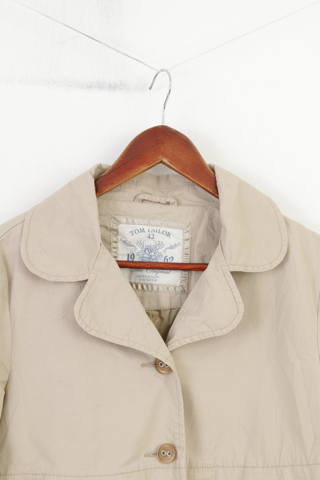 Tom Tailor Femmes 42 M Blazer Trapèze Beige Coton Veste Simple Boutonnage Haut