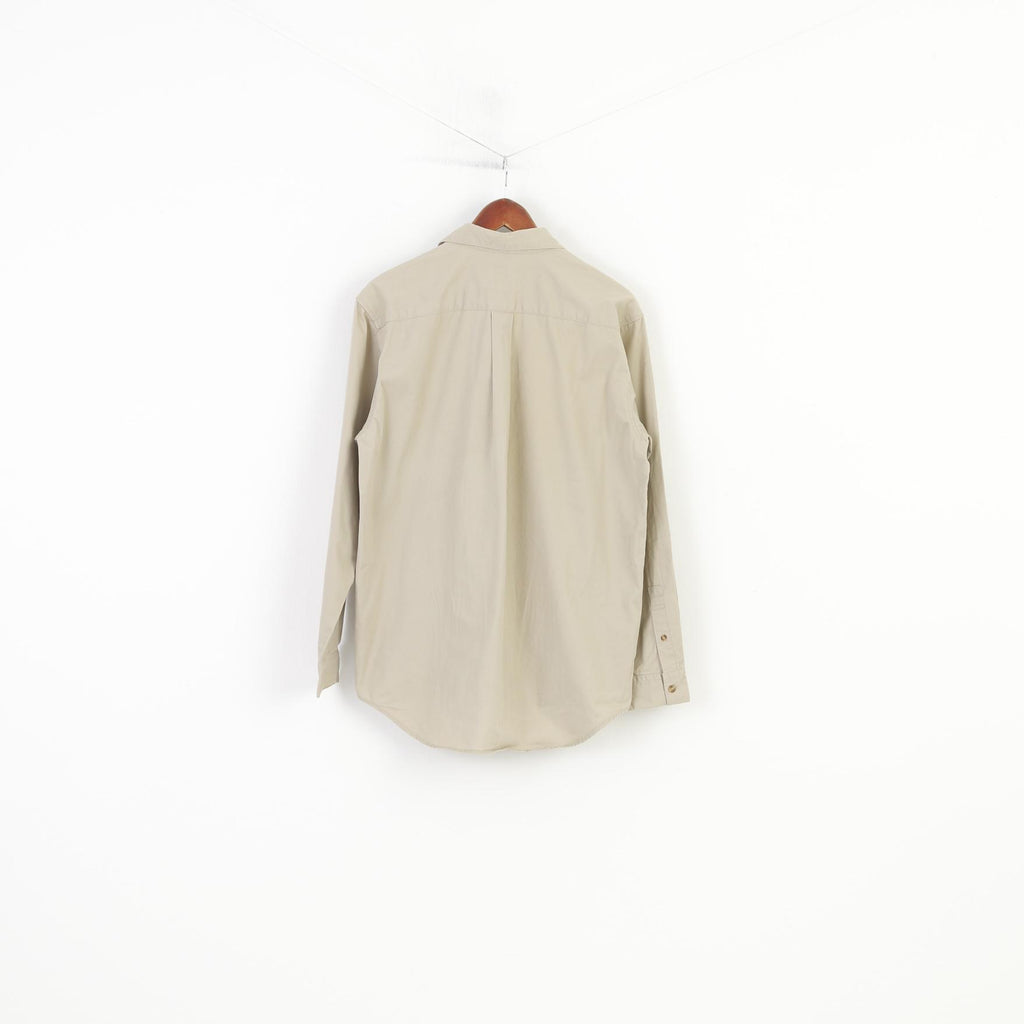 Levi's Men M Casual Shirt Beige Cotton Detailed Buttons Long Sleeve Collar Classic Top