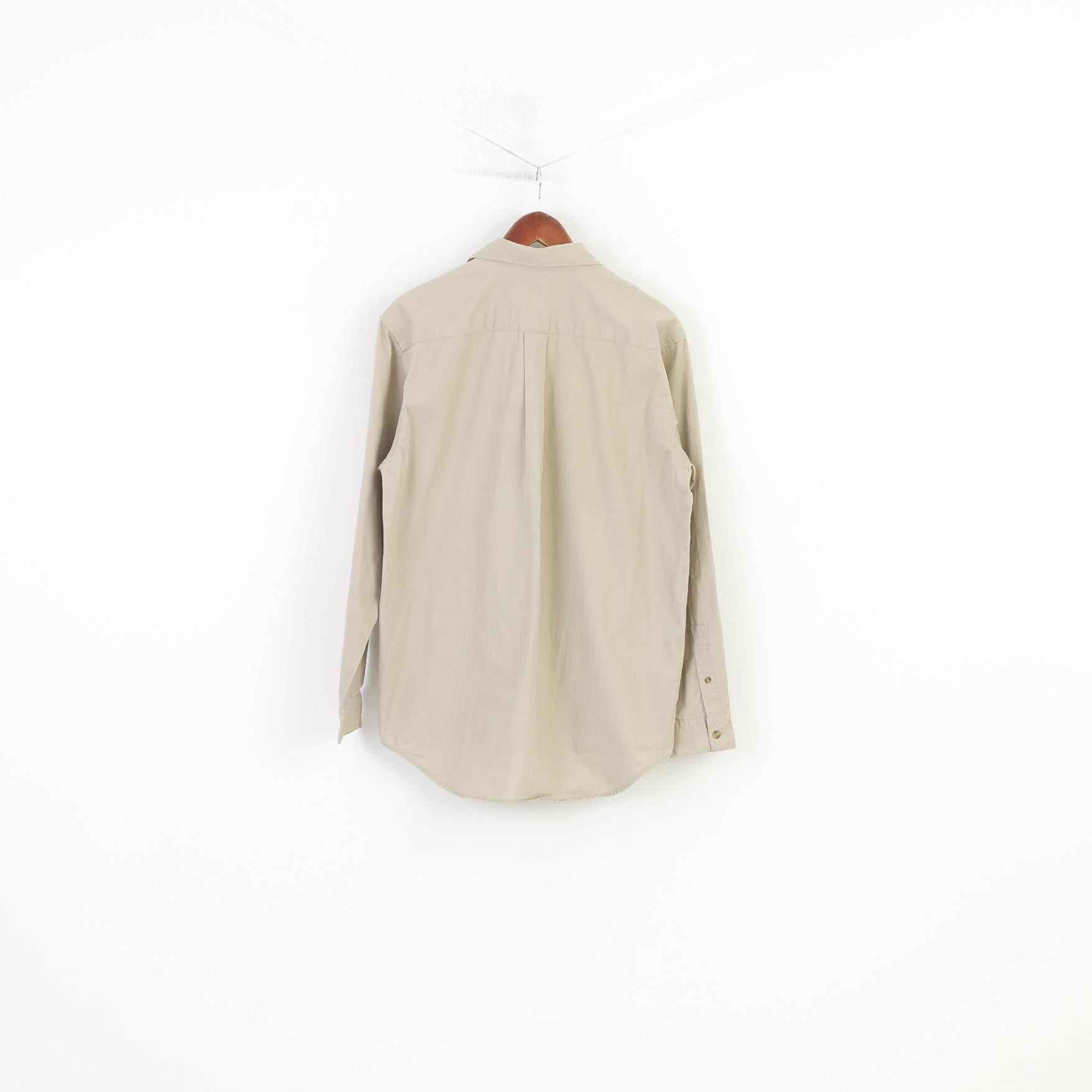 Levi's Men M Casual Shirt Beige Cotton Detailed Buttons Long Sleeve Collar Classic Top