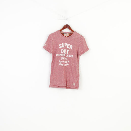 Superdry Men S T-Shirt Crew Neck Red  Detailers Cotton Vintage Top