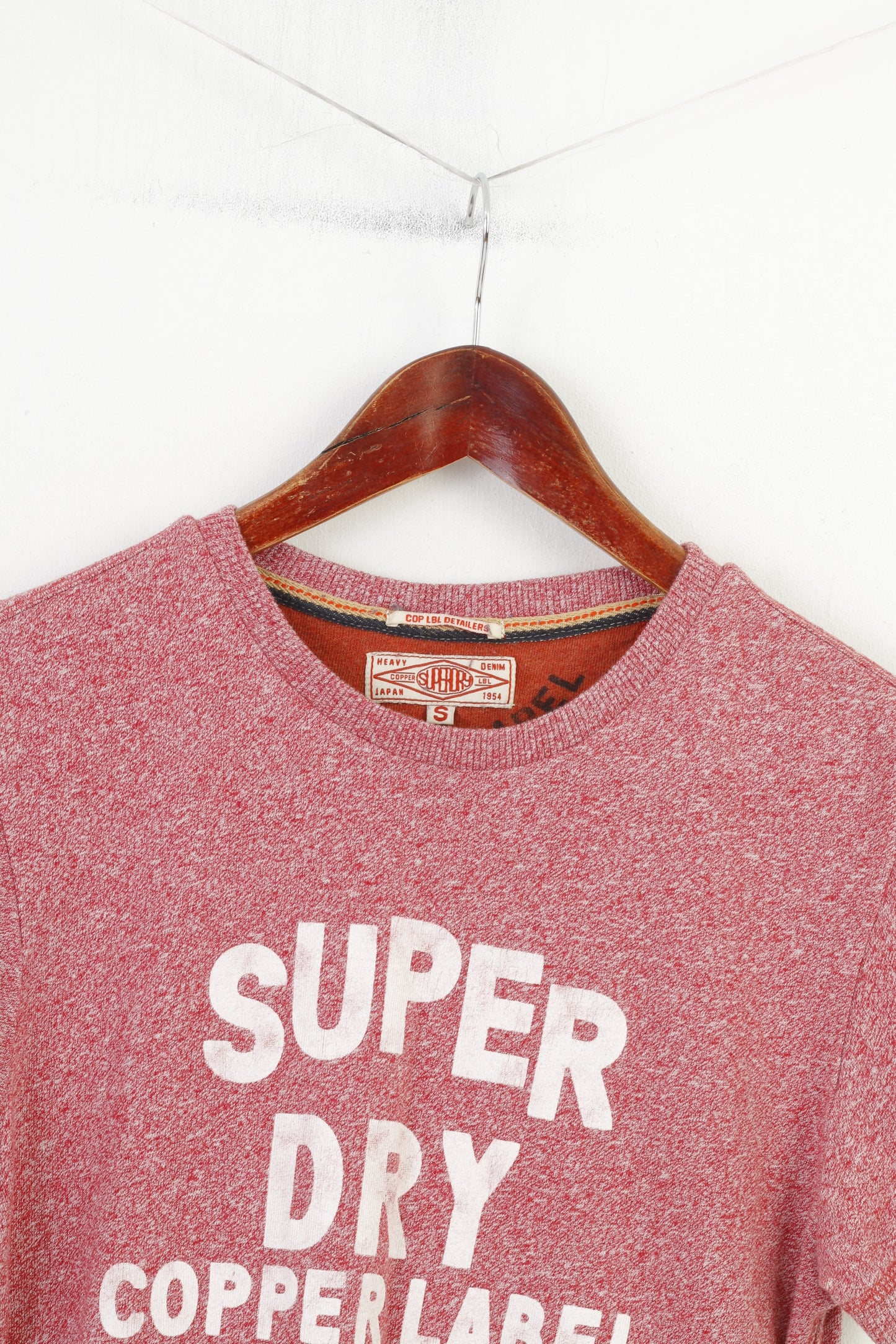 Superdry Hommes S T-Shirt Ras Du Cou Rouge Detailers Coton Vintage Top