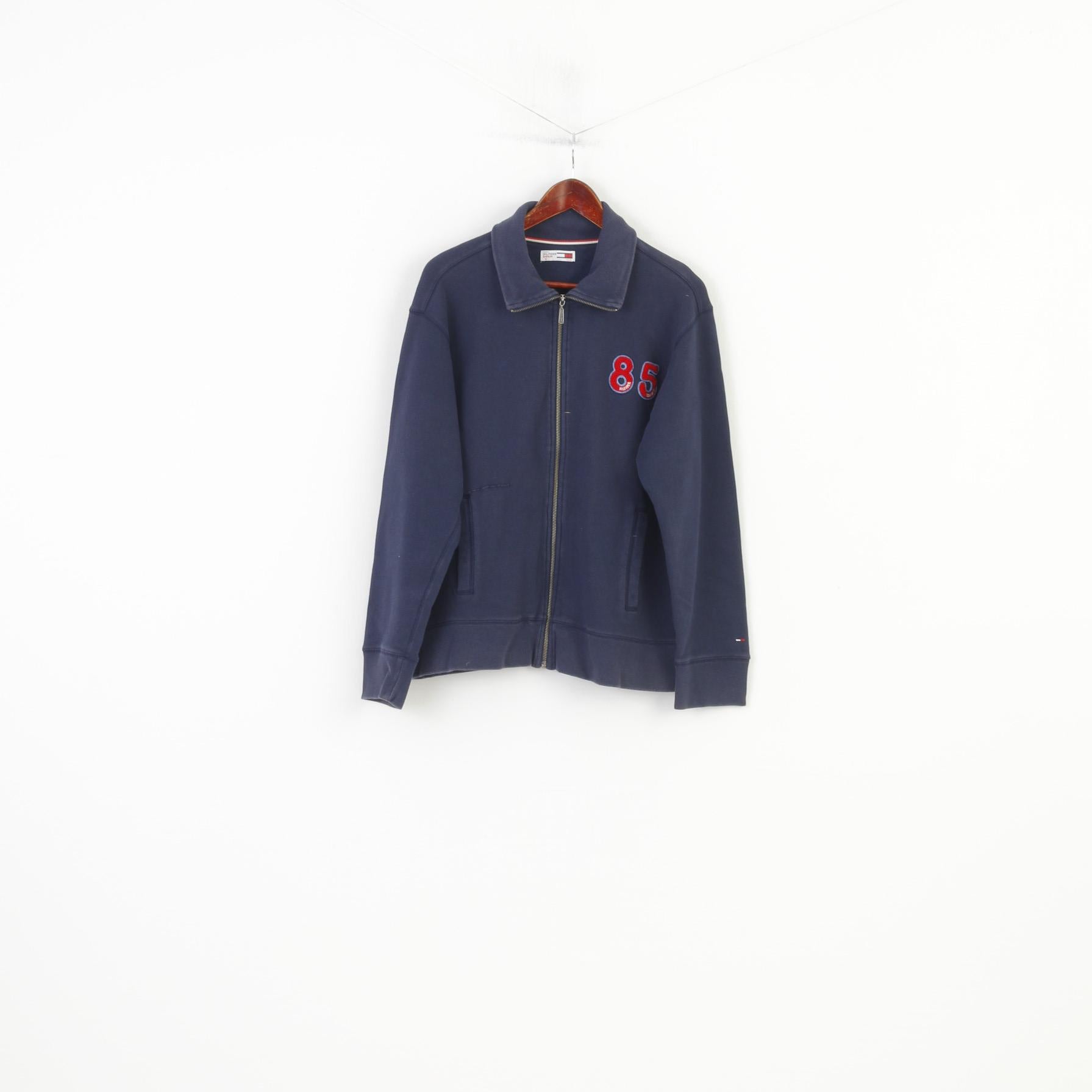 Hilfiger Denim Men M Sweatshirt Navy Cotton Full Zipper  Vintage  Top