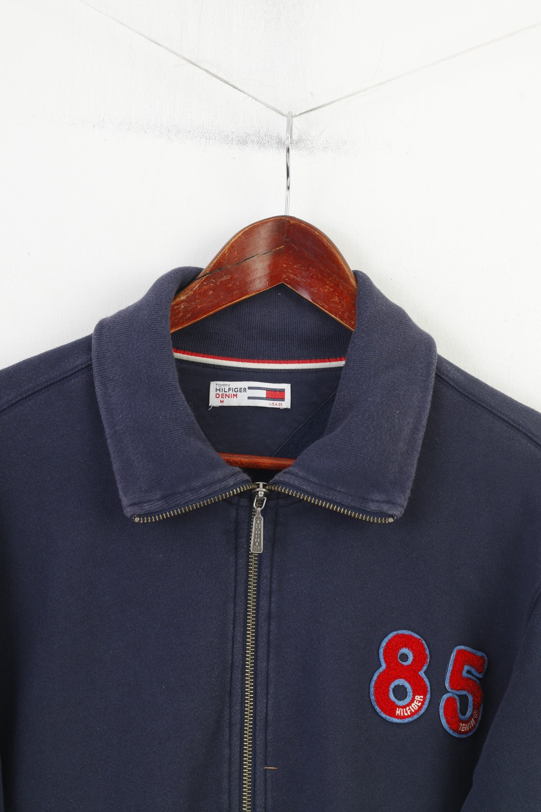 Hilfiger Denim Men M Sweatshirt Navy Cotton Full Zipper  Vintage  Top