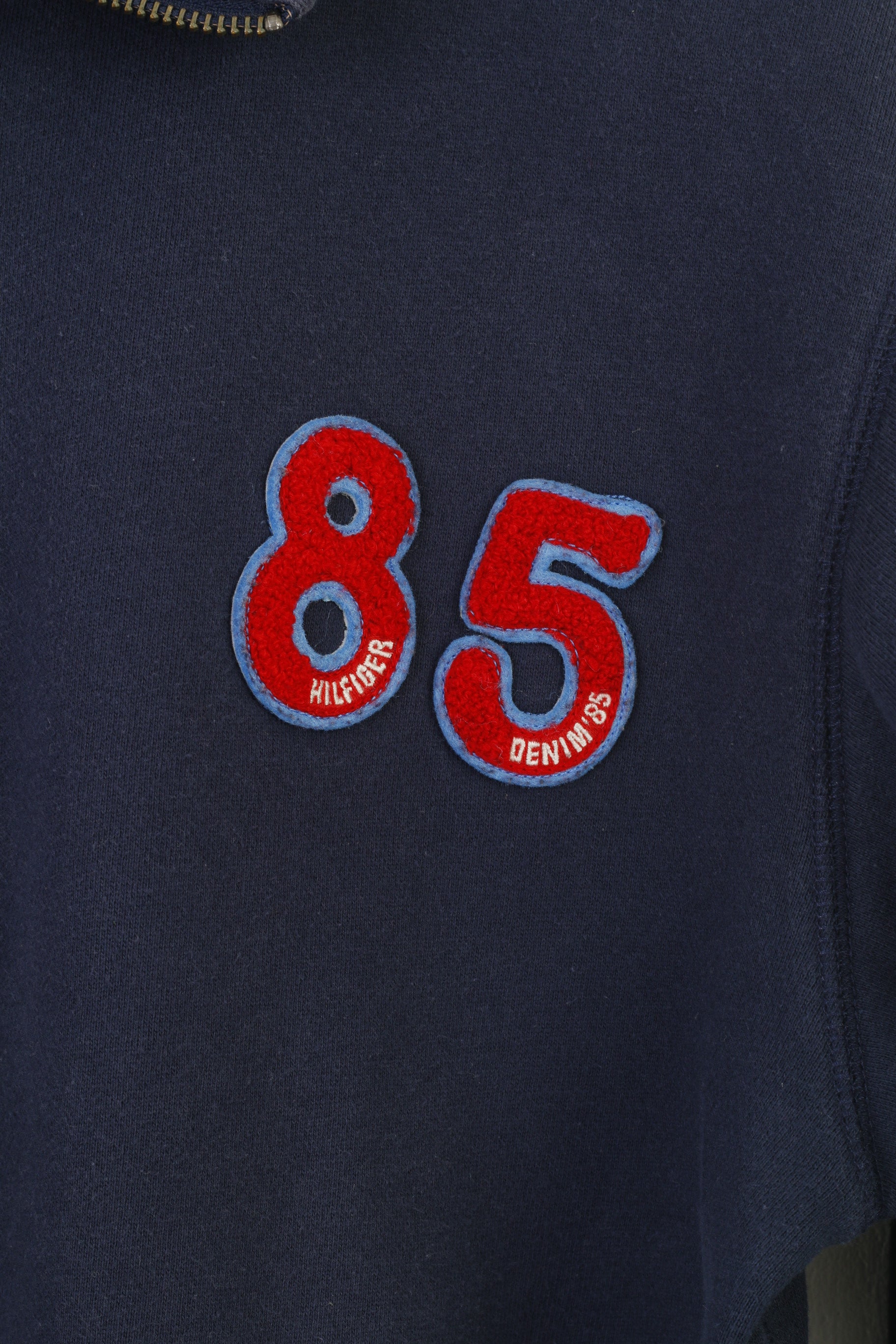 Hilfiger Denim Men M Sweatshirt Navy Cotton Full Zipper  Vintage  Top