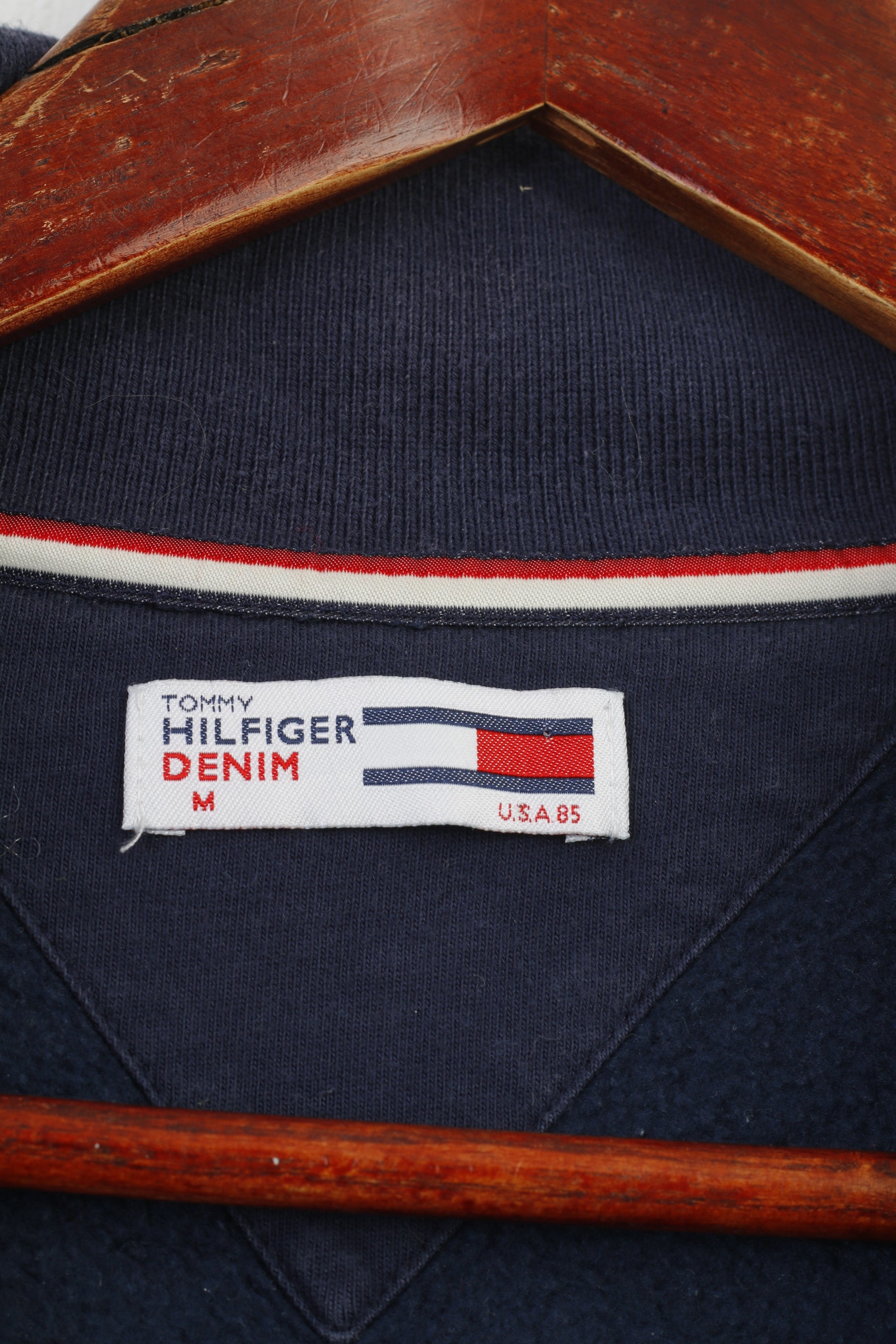 Hilfiger Denim Men M Sweatshirt Navy Cotton Full Zipper  Vintage  Top