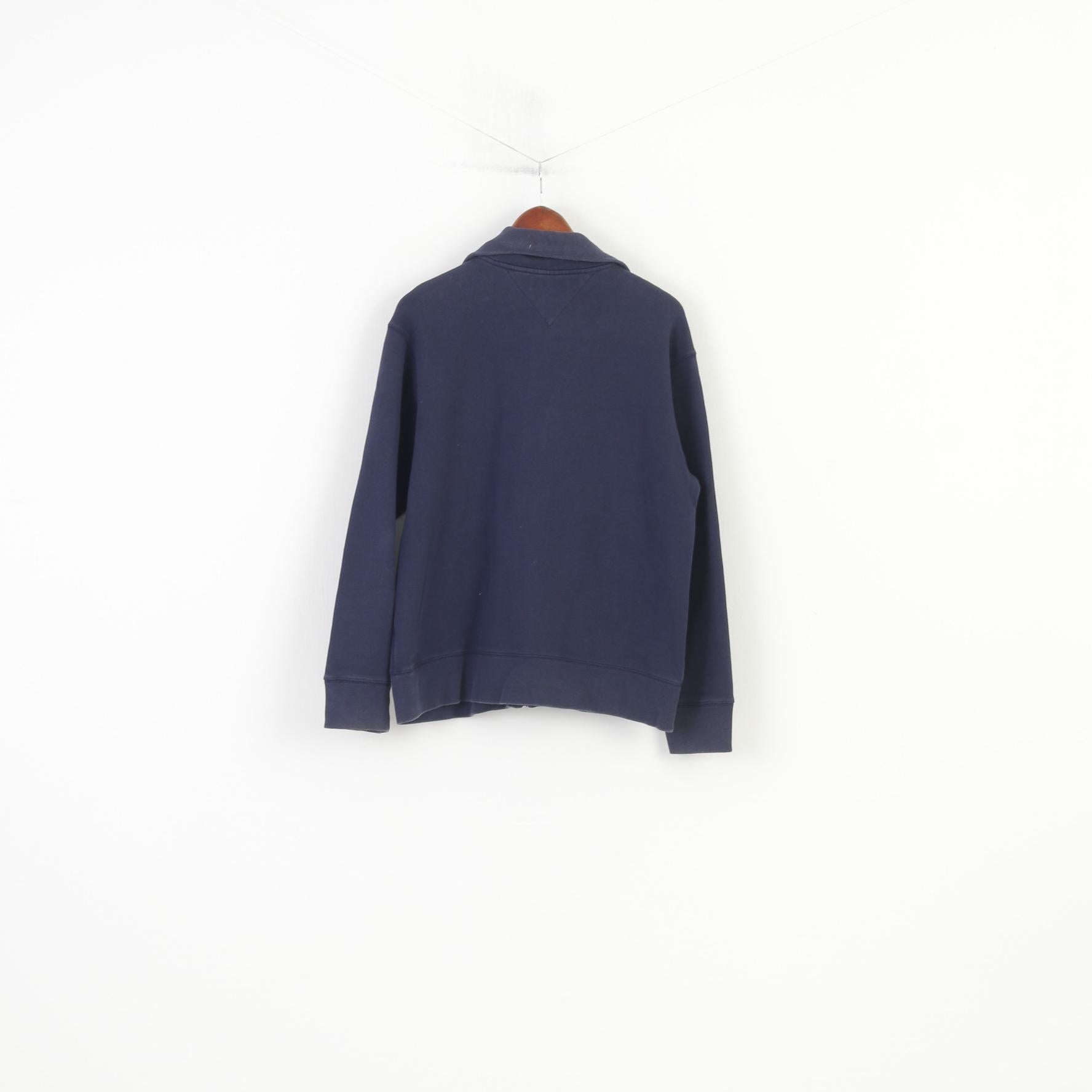 Hilfiger Denim Uomo M Felpa Top vintage in cotone blu con cerniera intera