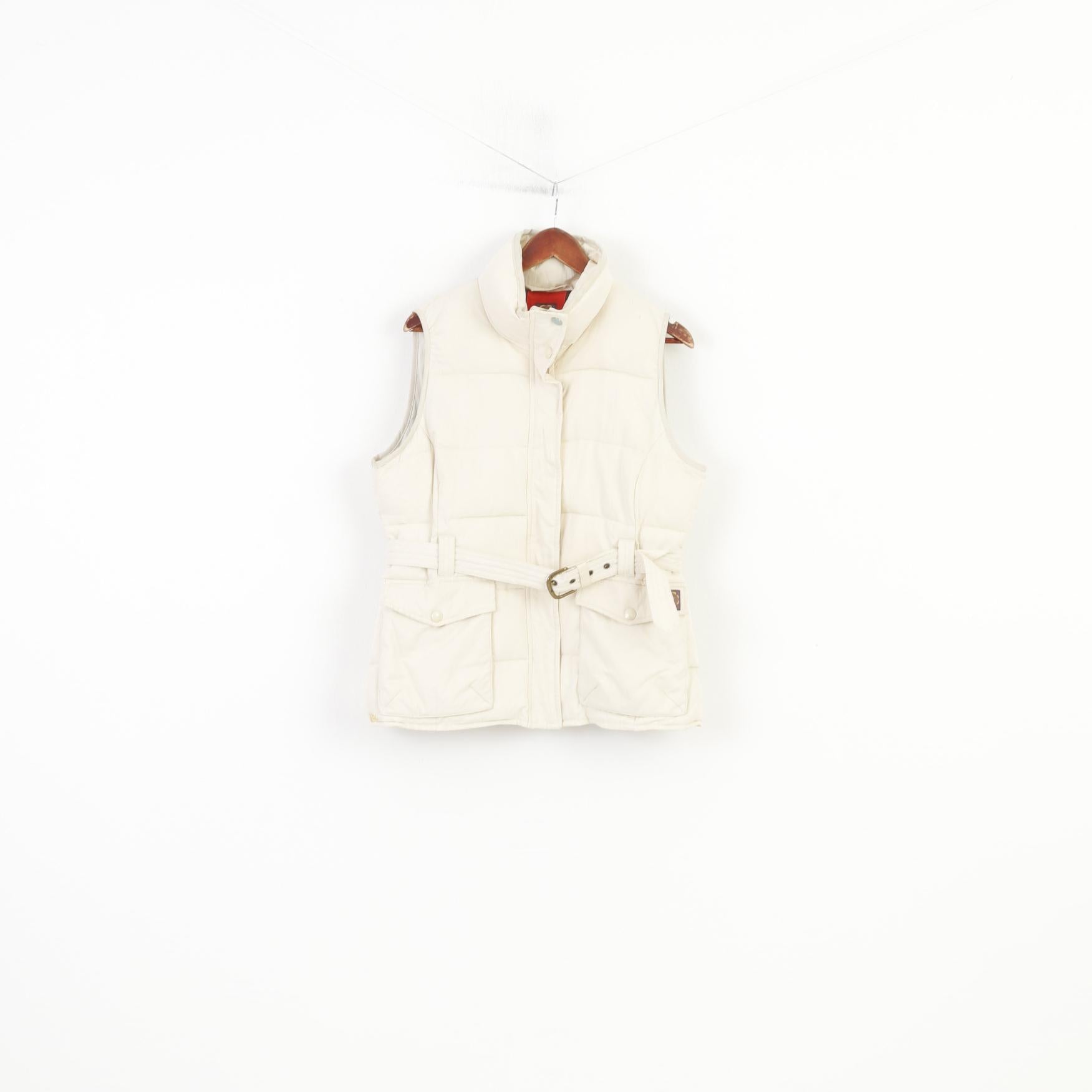 Tom Joule Women 16 XL Vest Cream Padded Belt  Bodywarmer Padded Full Zipper Nylon Vintage Top