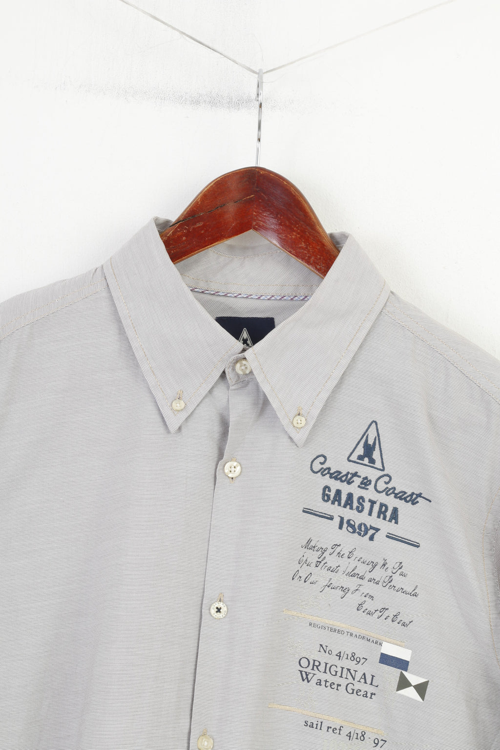 Gaastra Men L Casual Shirt Long Sleeve Striped Buttons Collar Cotton White Classic Top